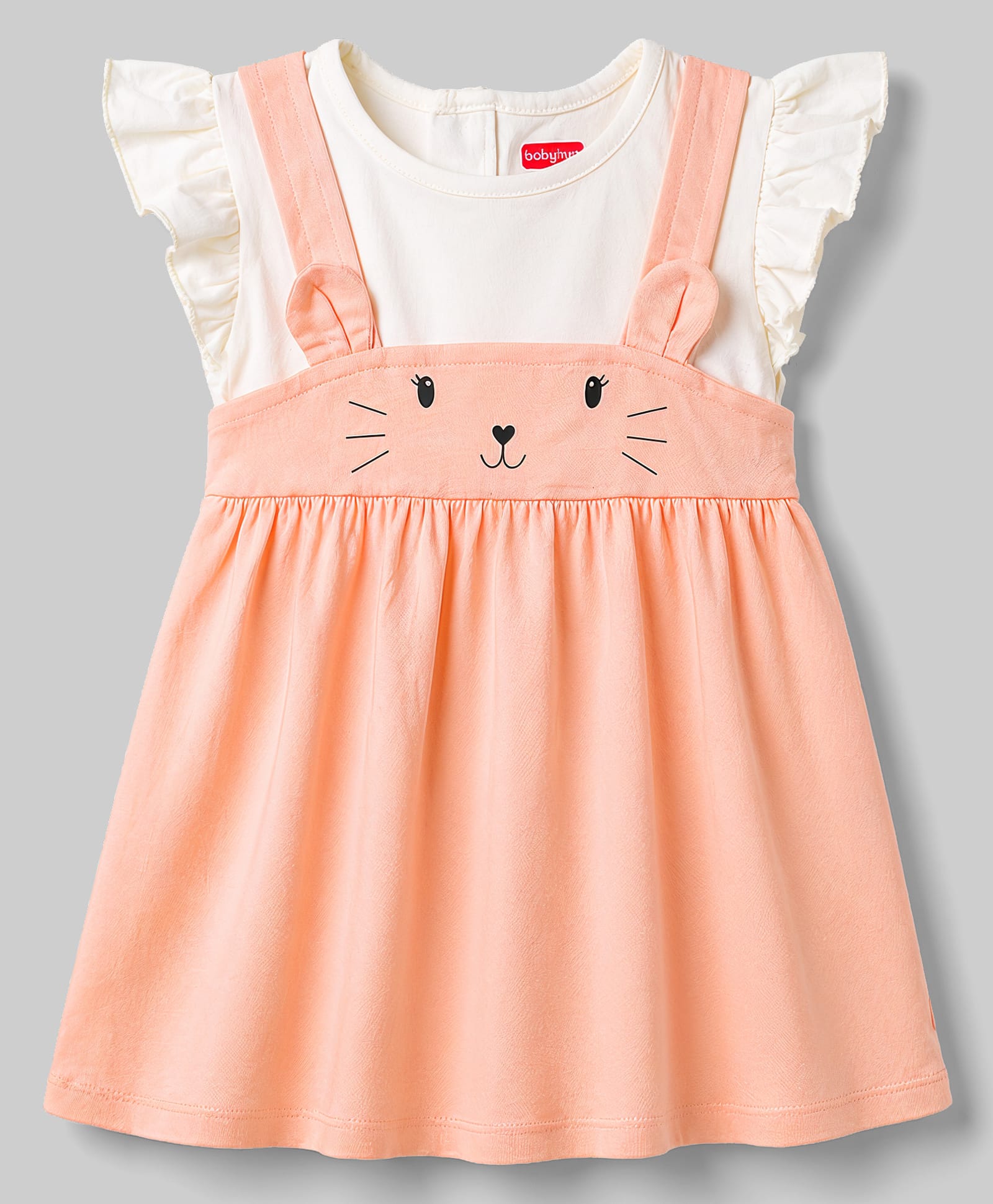 Babyhug Cotton Knit One Piece Dresses/Frocks with Ruffle Sleeves Peach 12-18 Months-image-48