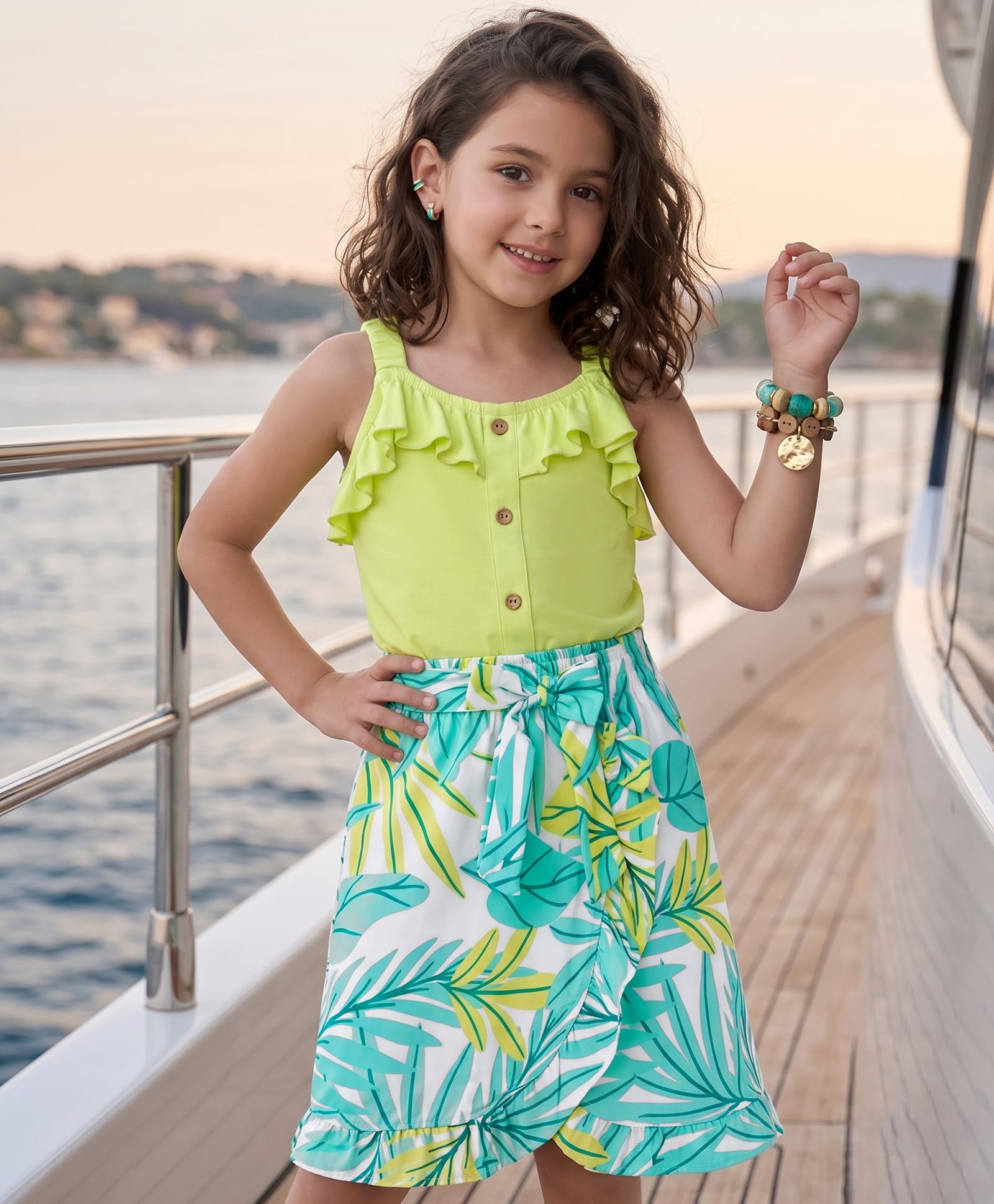 OLLINGTON ST. Cotton Sinker Knit Sleeveless Top & Floral Printed Skirt Set - Lightgreen-image-47