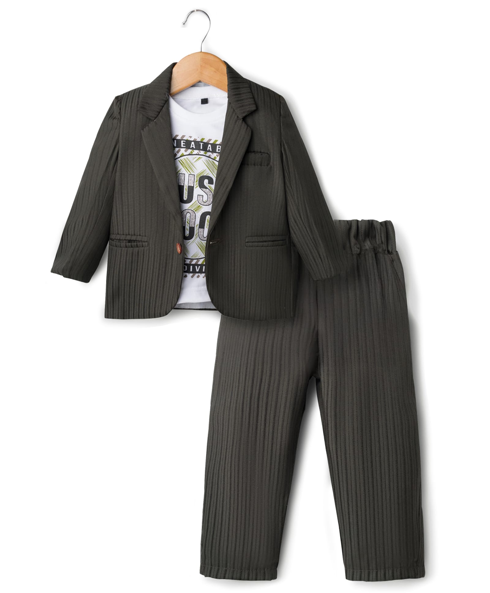 Rikidoos Cotton Woven Printed Party T-Shirt & Trouser With Full Sleeves Blazer - Grey & White-picture-13