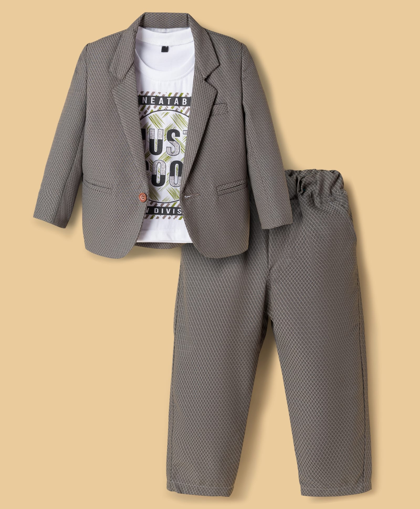 Rikidoos Cotton Woven Printed Party T-Shirt & Trouser With Full Sleeves Blazer - Grey & White-picture-18