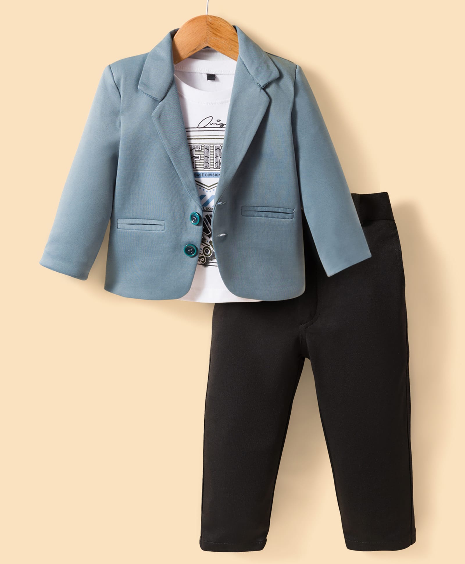 Rikidoos Cotton Woven Printed Party T-Shirt & Trouser Set With Full Sleeves Blazer - Sea Green & Black-picture-17