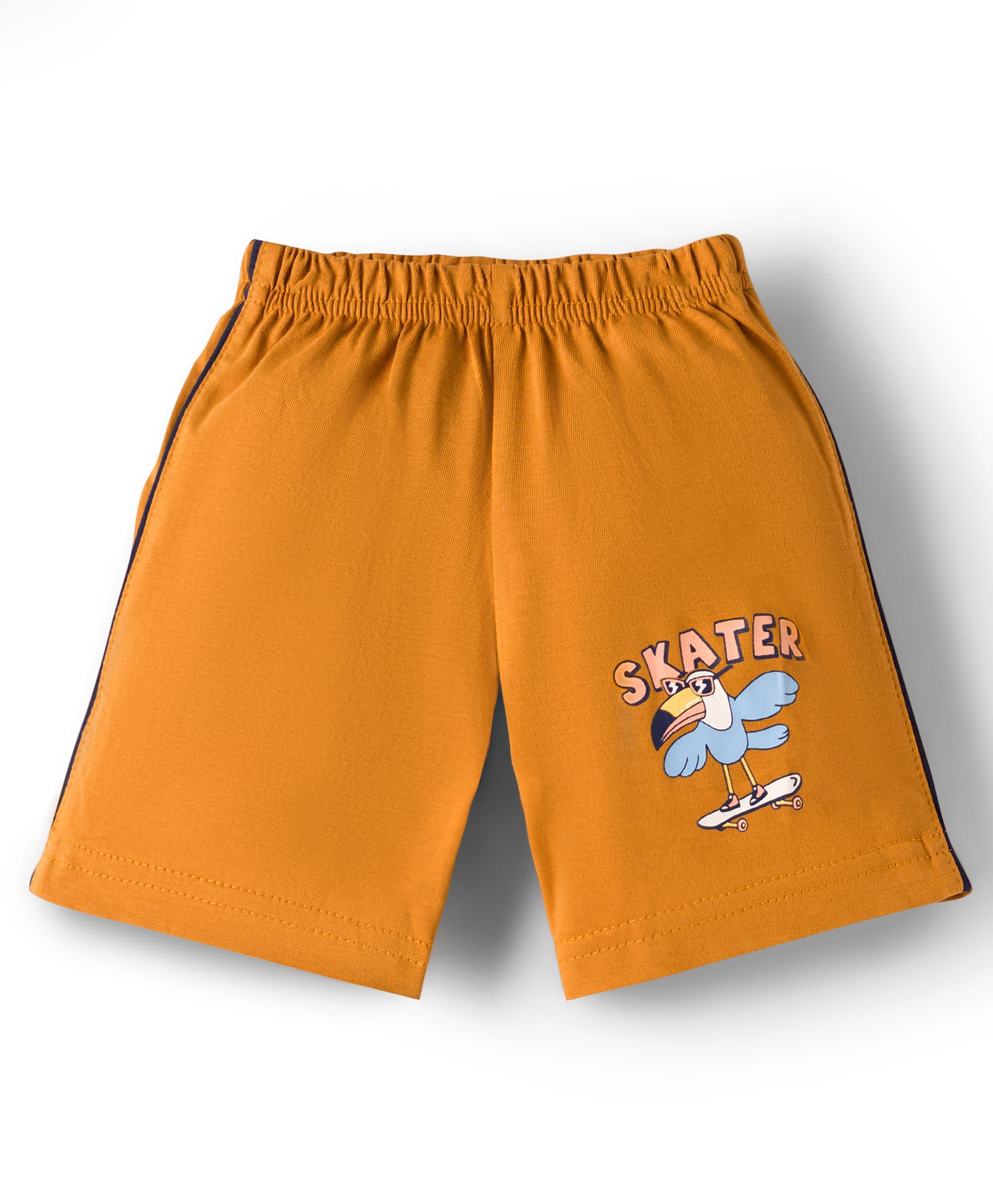 Tango Single Jersey Knit Above Knee Length Shorts With Birds Print - Golden-picture-44