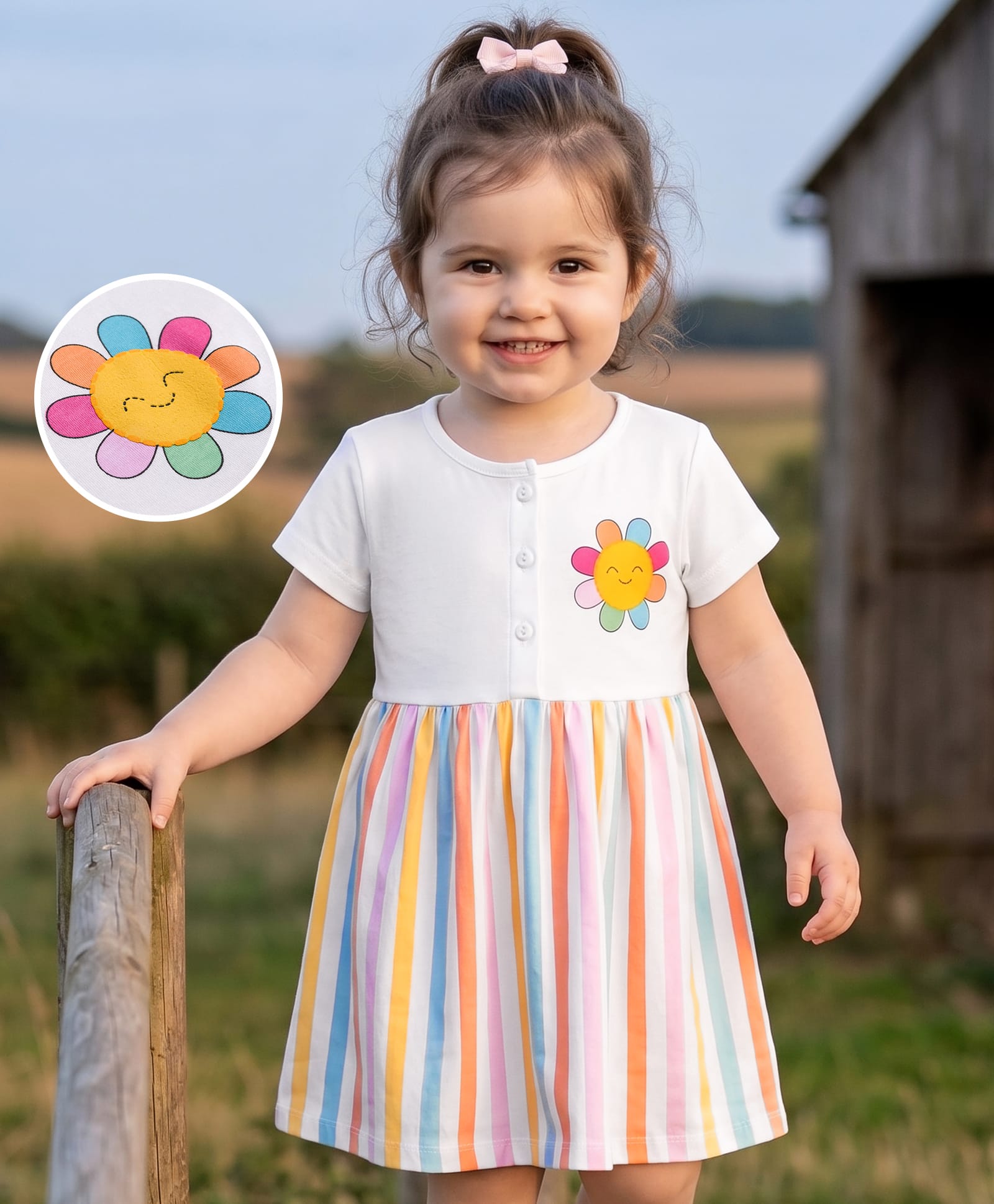 Babyhug Cotton Knit One Piece Dresses/Frocks with Half Sleeves and Round Neck White 18-24 Months-image-2