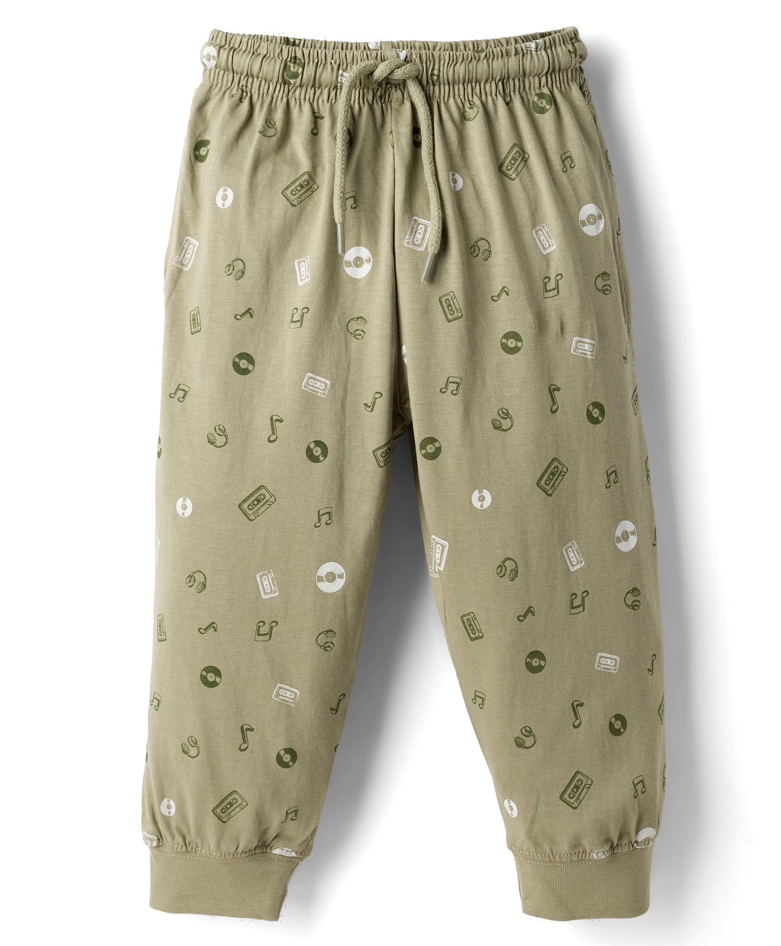 Taeko Single Jersey Knit Full Length Lounge Pant with Music Theme Print - Olive Green-picture-11