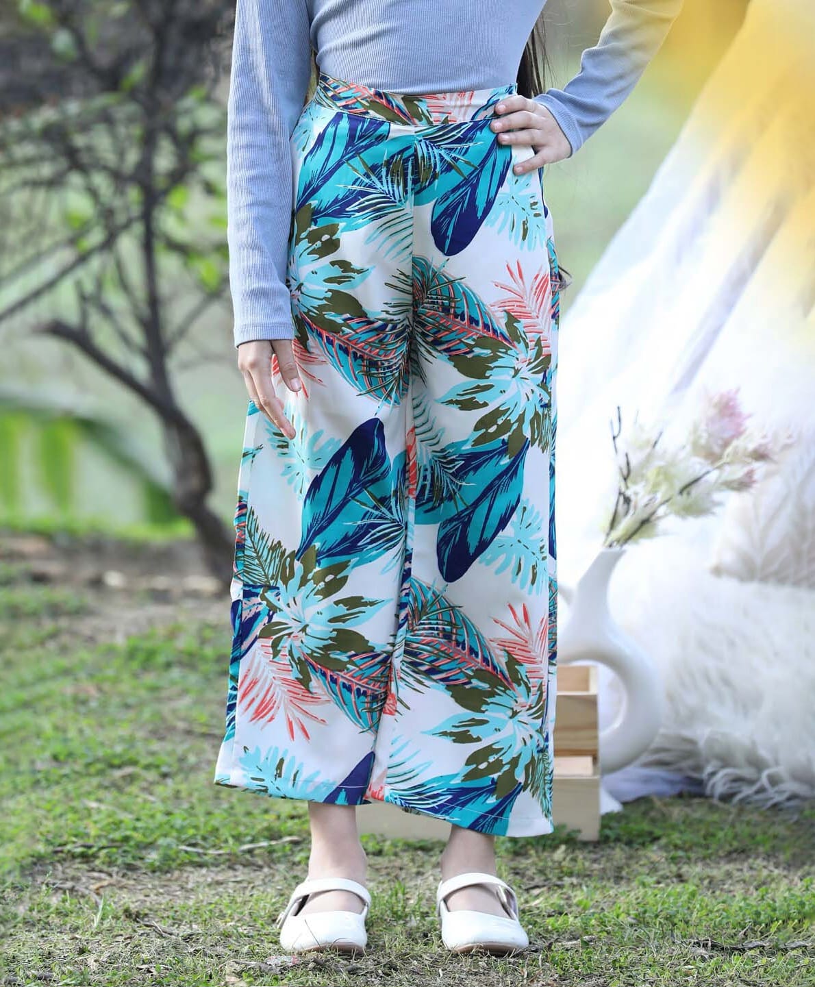 Cutiekins Woven Floral Printed Pants - White & Blue-picture-24