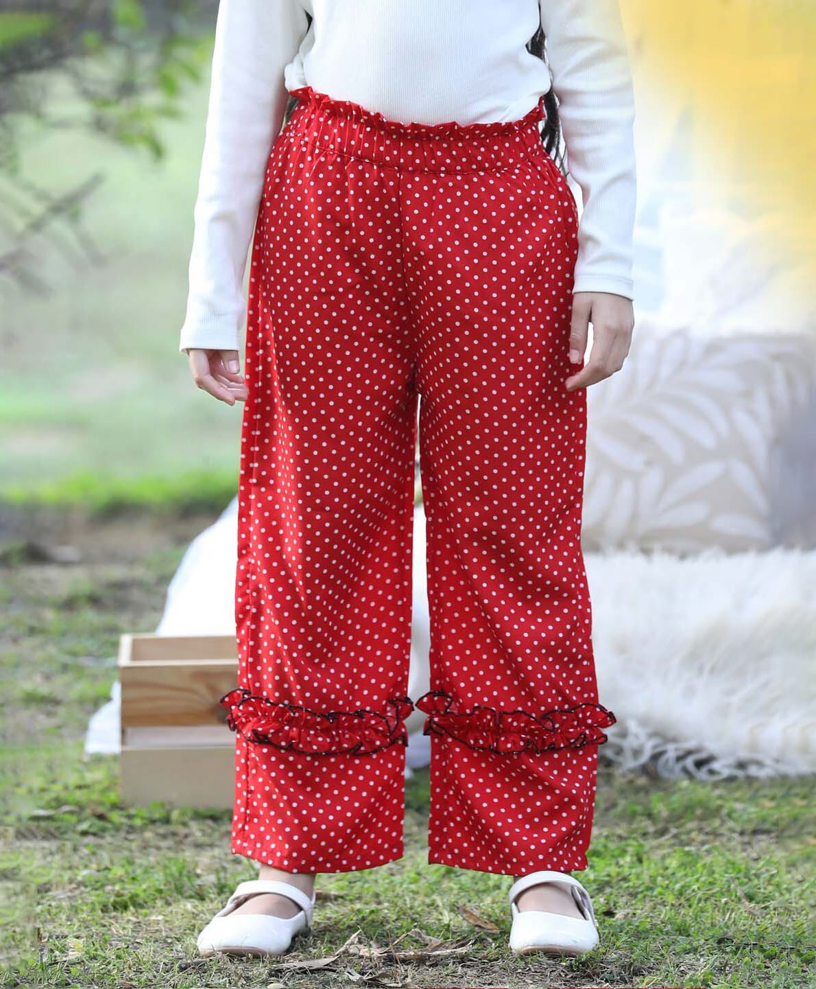 Cutiekins Woven Polka Dots Printed Frill Detailed Pants - Red & White-picture-28