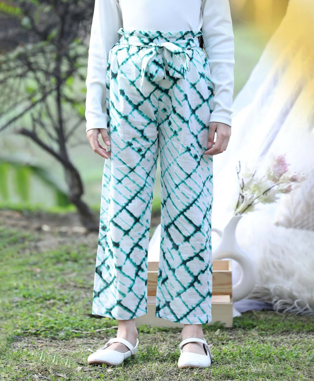 Cutiekins Cotton Woven Tie Dye Pants - White & Green-picture-27