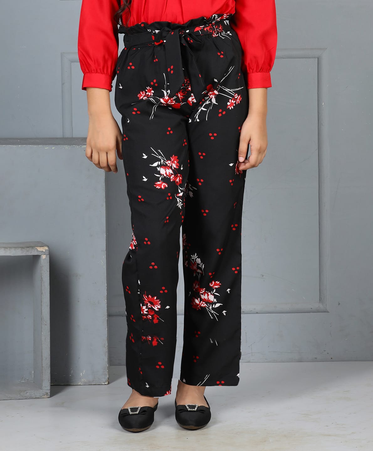 Cutiekins Woven Floral Printed Pants - Black & Red-picture-12