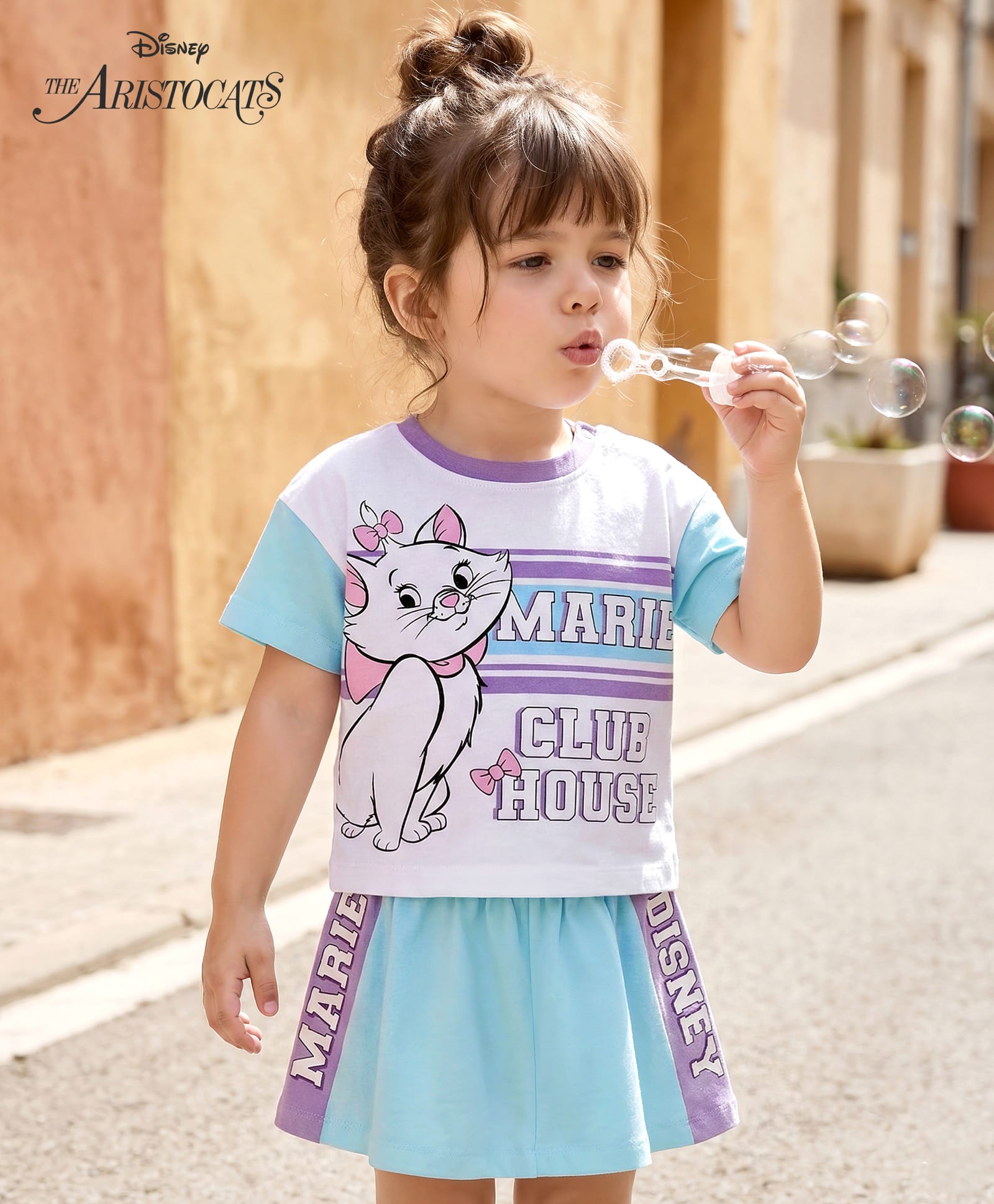 Babyhug Disney Single Jersey Knit Half Sleeves T-Shirt & Skirt Set with Marie Graphic - Multicolor-picture-22