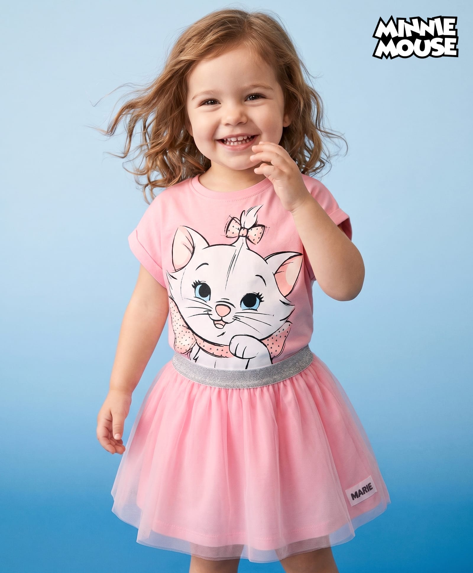 BABYHUG DISNEY Single Jersey Knit Half Sleeves Top & Skirt With Marie Graphic - Pink-image-4