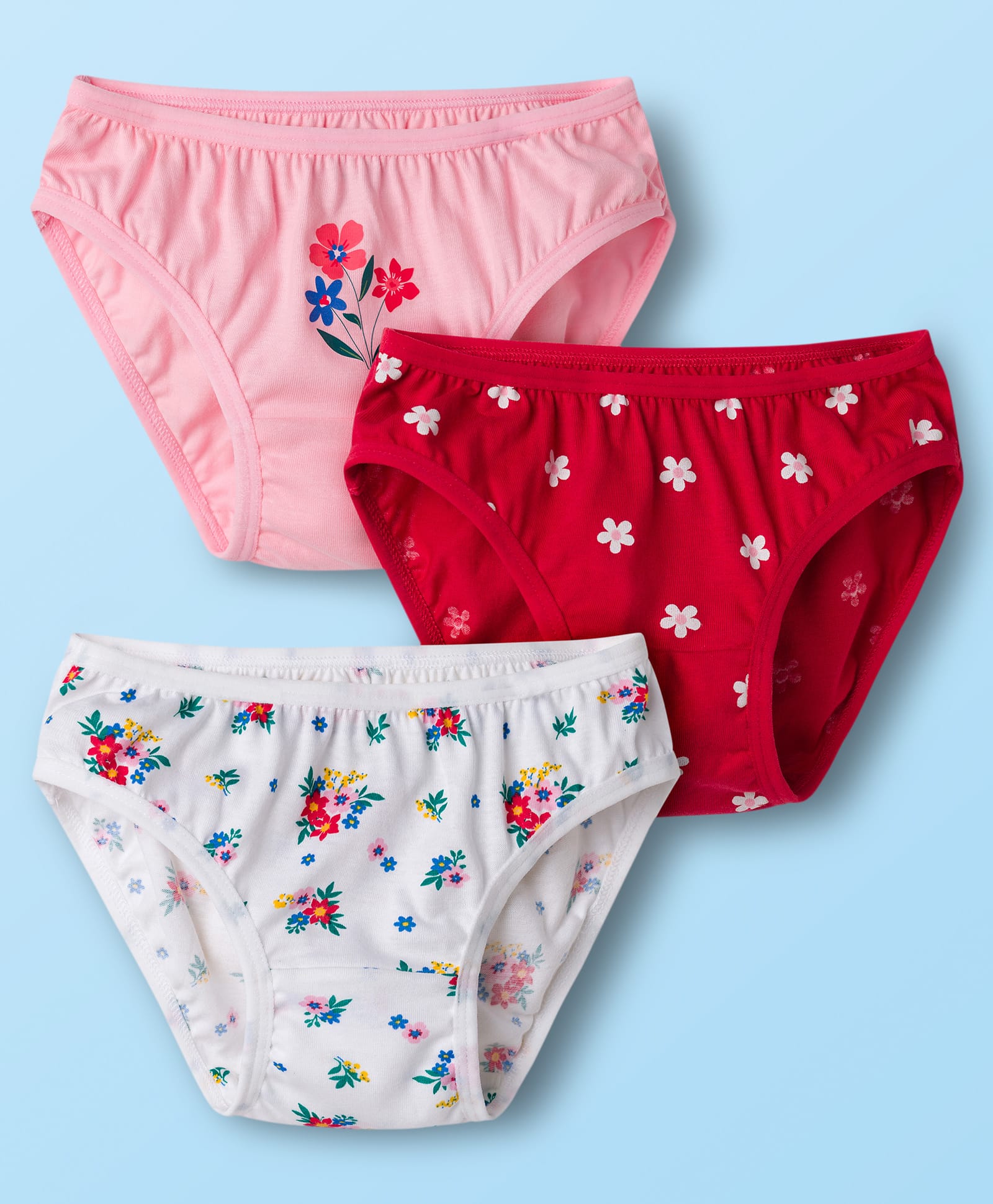 Babyhug 100% Cotton Knit Floral Printed Panties Pack Of 3 - Multicolour-image-3