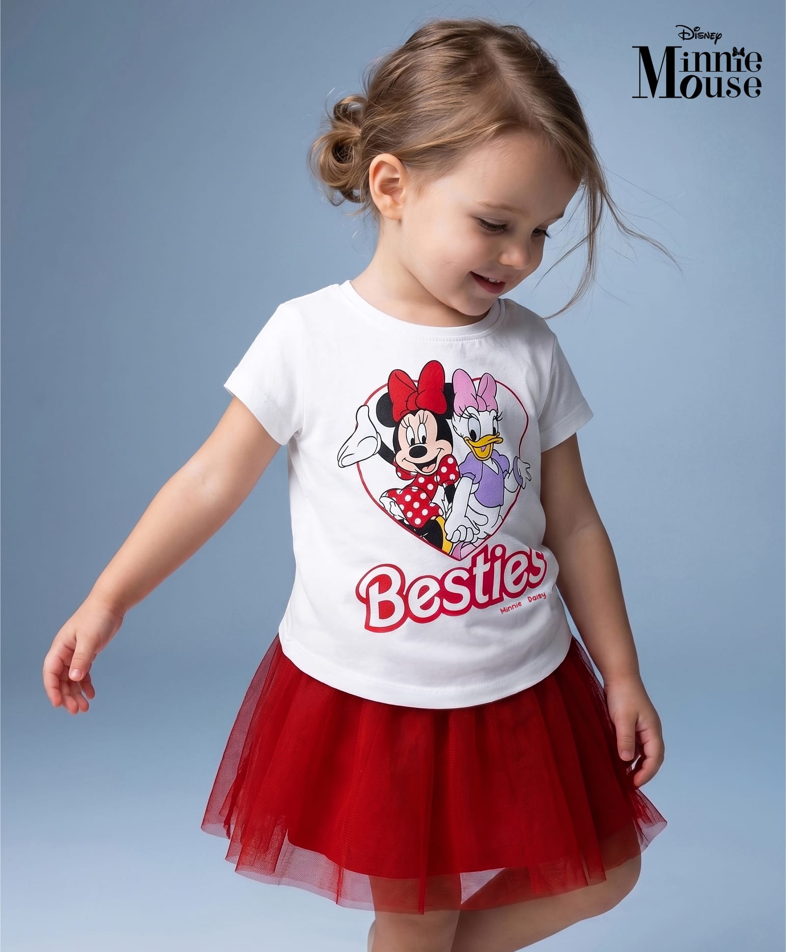 Babyhug Disney Single Jersey Knit Half Sleeves Minnie & Daisy Printed Top & Skirts Set - White & Red-picture-20