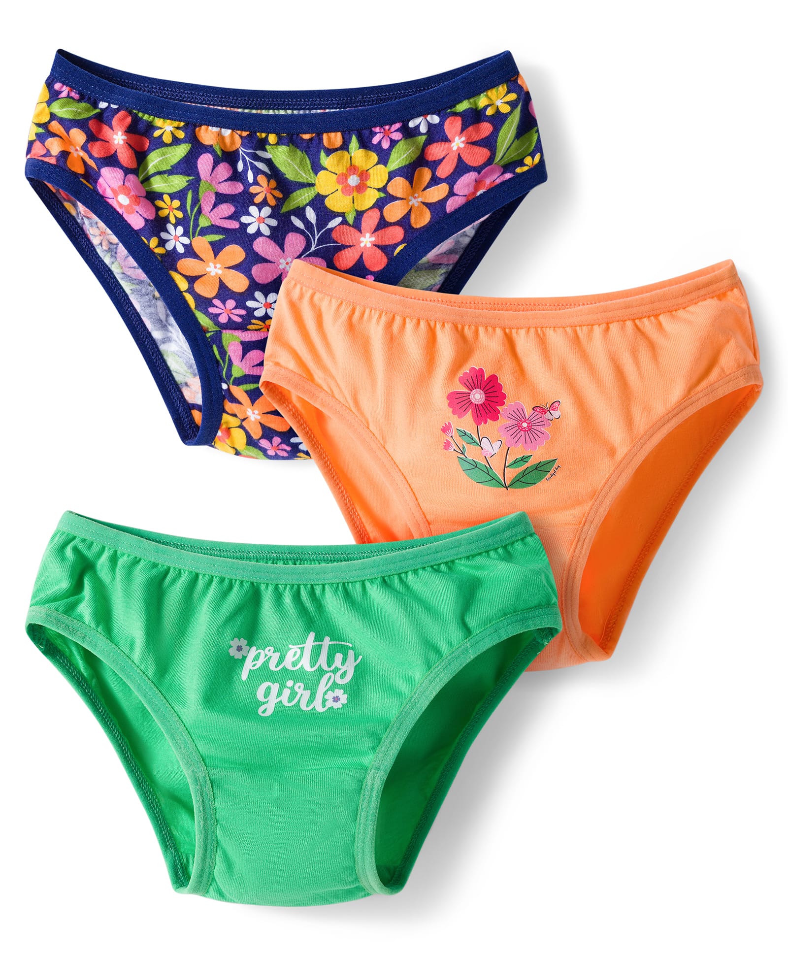 Babyhug 100% Cotton Knit Panties with Floral Print Pack of 3 - Green, Blue & Orange-picture-22
