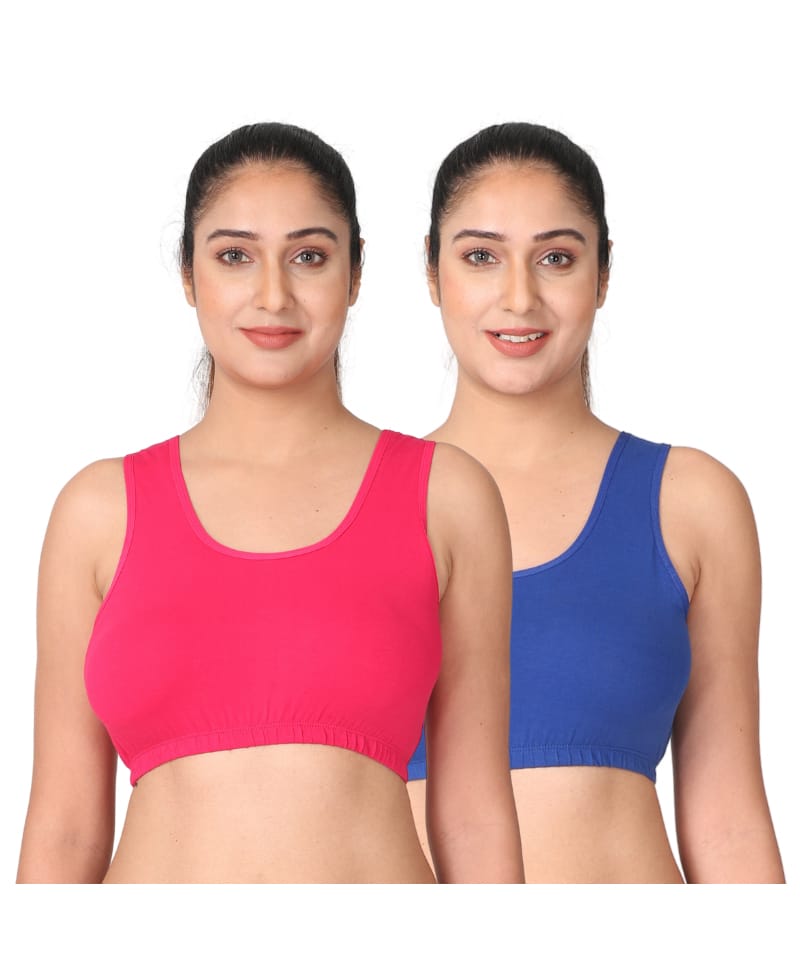 Adira Cotton Spandex Knit Pack Of 2 Solid Maternity Sleep Bras - Dark Pink & Royal Blue-picture-25