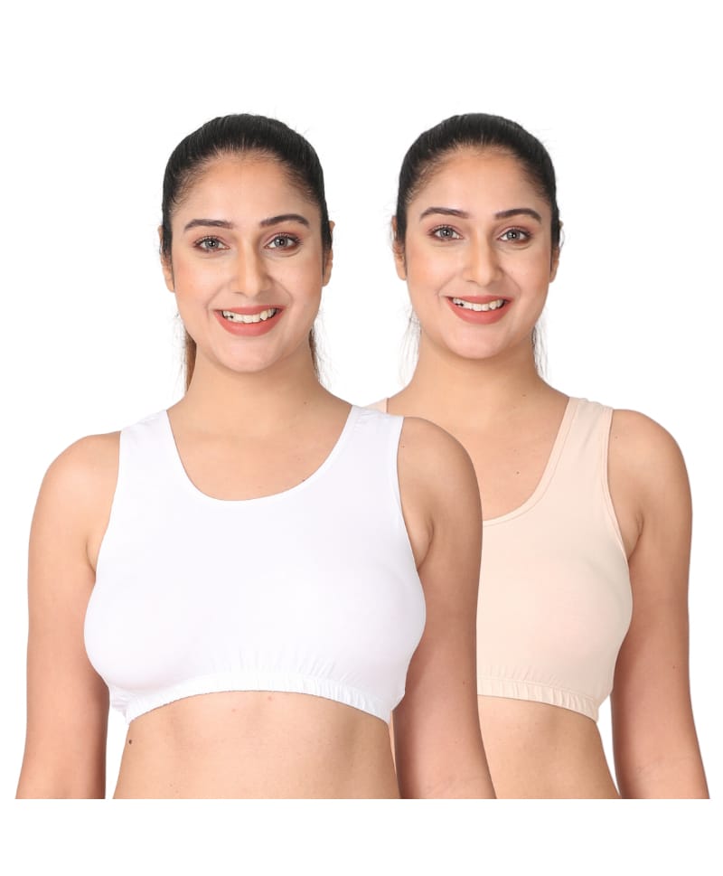 Adira Cotton Spandex Knit Pack Of 2 Solid Maternity Sleep Bras - White & Skin-picture-26