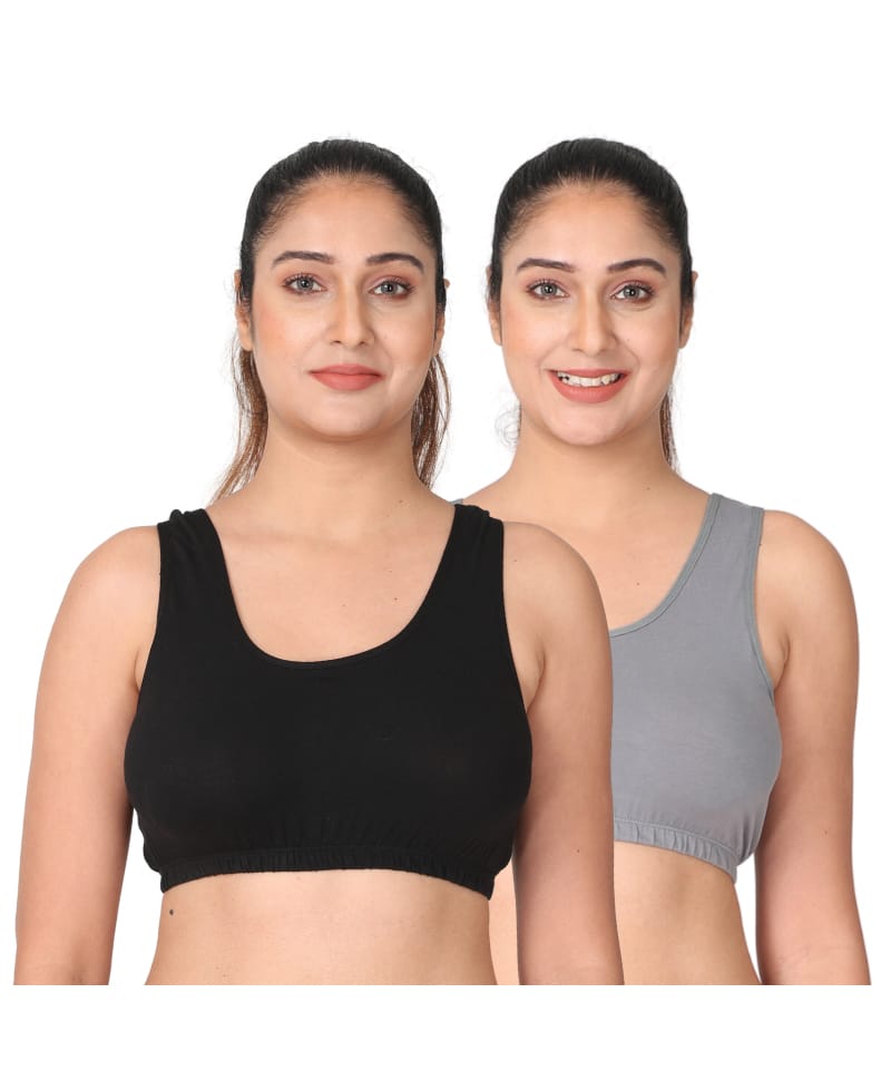 Adira Cotton Spandex Knit Pack Of 2 Solid Maternity Sleep Bras - Black & Grey-picture-27