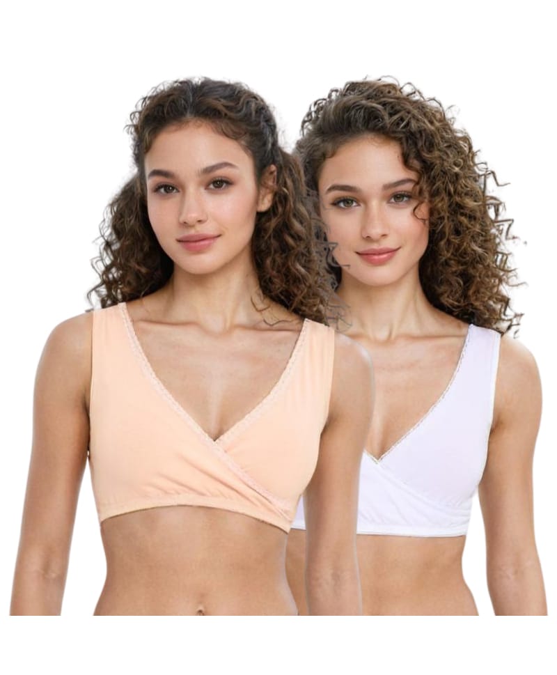 Adira Cotton Spandex Knit Pack Of 2 Solid Plunge Bras - Skin & White-picture-20