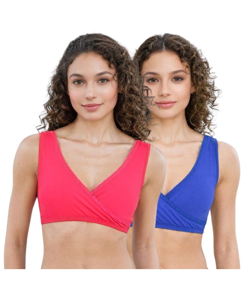 Adira Cotton Spandex Knit Pack Of 2 Solid Plunge Bras - Dark Pink & Royal Blue-picture-21