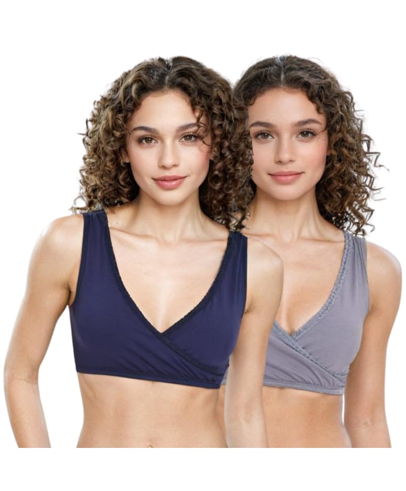 Adira Cotton Spandex Knit Pack Of 2 Solid Plunge Bras - Navy Blue & Steel Grey-picture-22