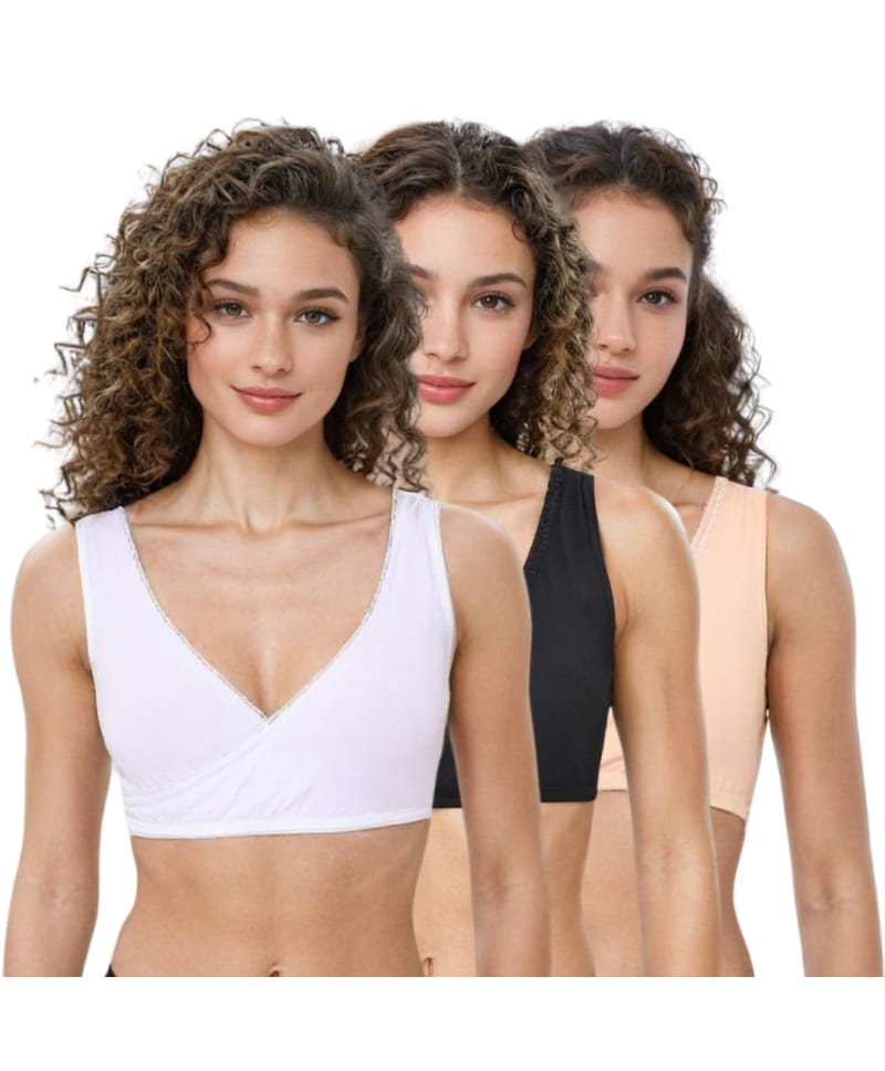 Adira Cotton Spandex Knit Pack Of 3 Solid Plunge Bras - White Black & Skin-picture-14