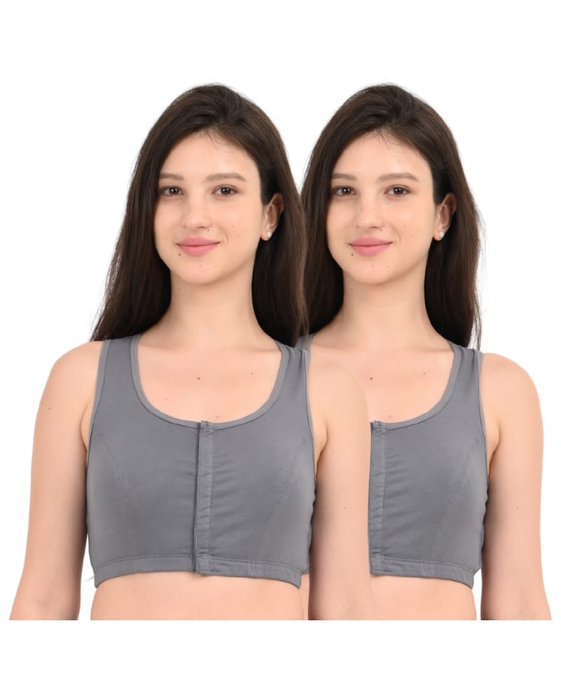 Adira Cotton Elastane Knit Pack Of 2 Solid Front Open Maternity Bras - Steel Grey-picture-23