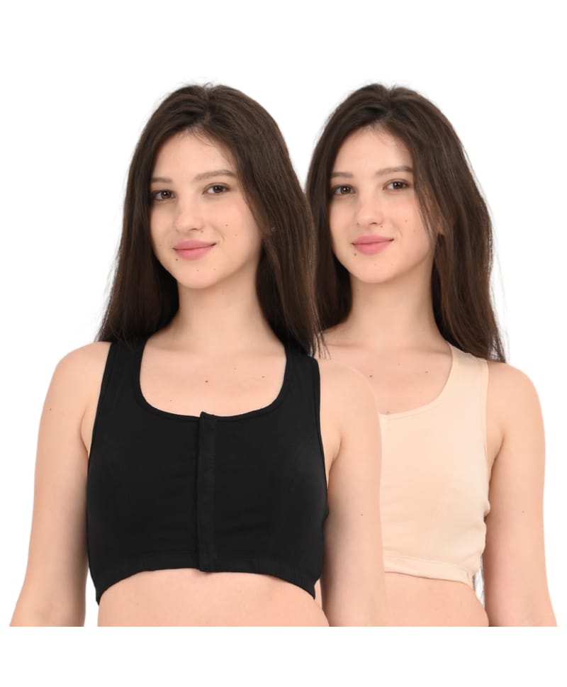 Adira Cotton Elastane Knit Pack Of 2 Solid Front Open Maternity Bras - Black & Skin-picture-24