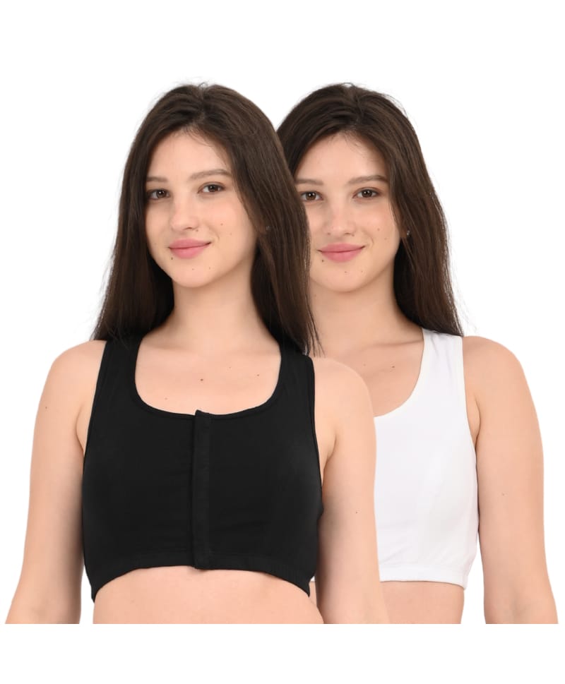 Adira Cotton Elastane Knit Pack Of 2 Solid Front Open Maternity Bras - Black & Skin-picture-11