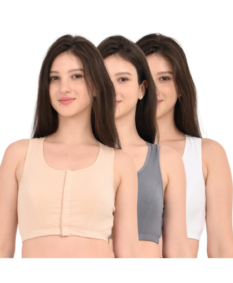 Adira Cotton Elastane Knit Pack Of 3 Solid Front Open Maternity Bras - Skin Steel Grey & White-picture-13