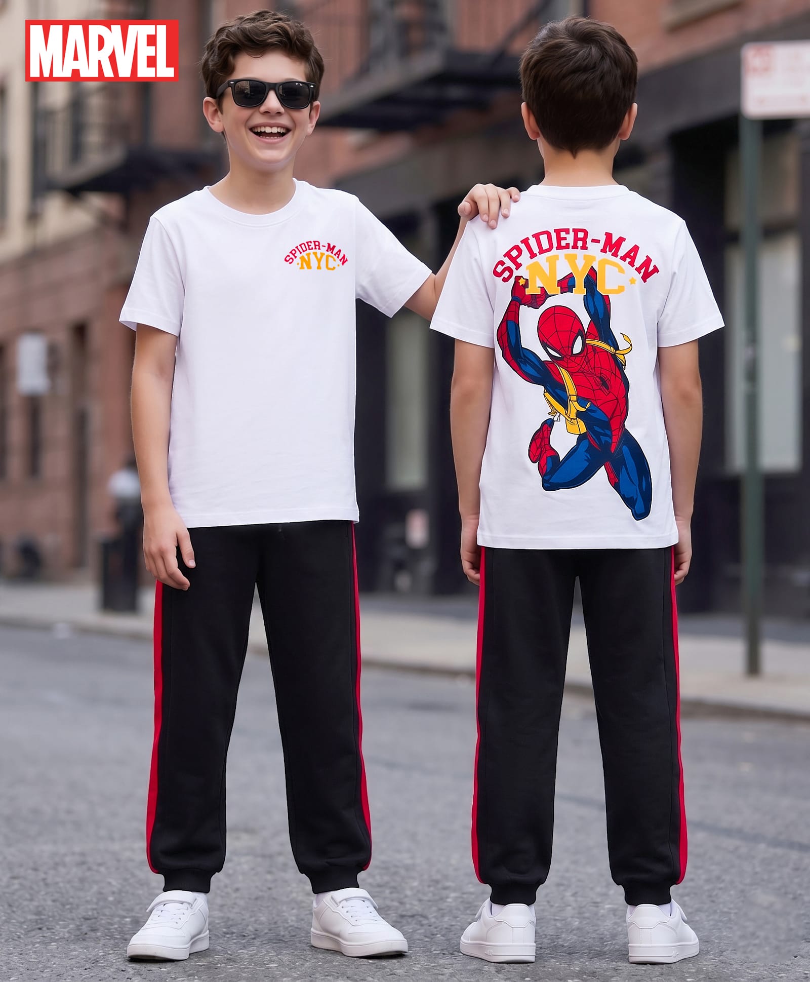 Pine Kids Marvel Single Jersey Knit Half Sleeves T-Shirt & Lounge Pant Set With Spider-Man Graphics - Multicolor-picture-28