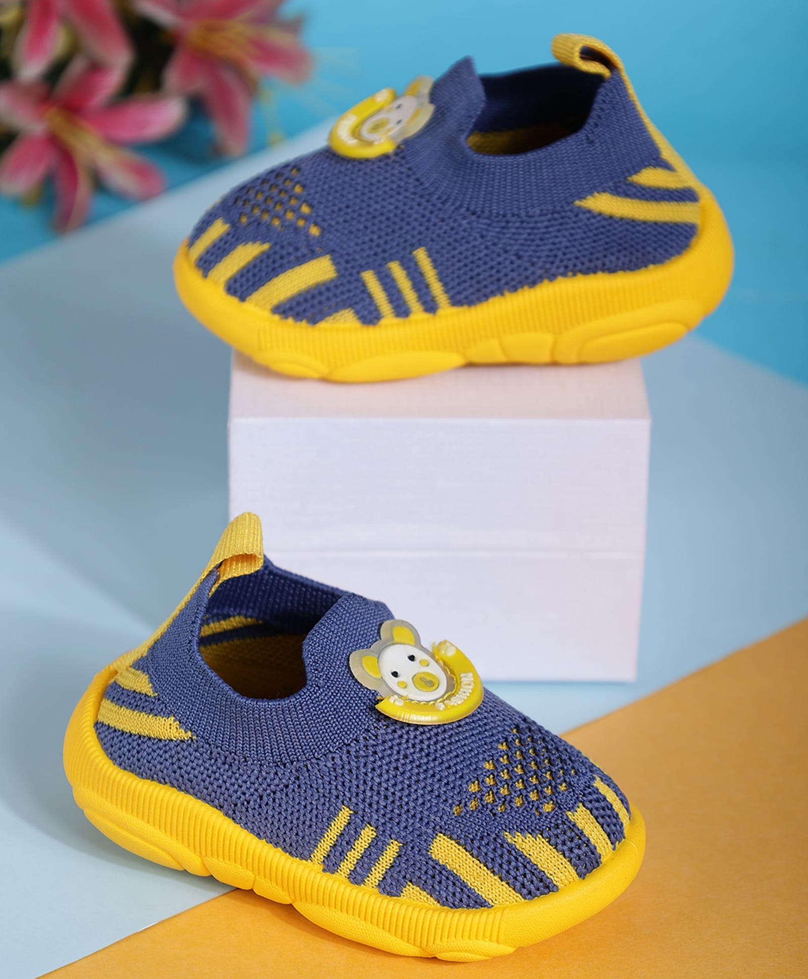 PASSION PETALS Colour Blocked Mesh & Cartoon Applique Detailed Musical Shoes - Blue & Yellow-image-35