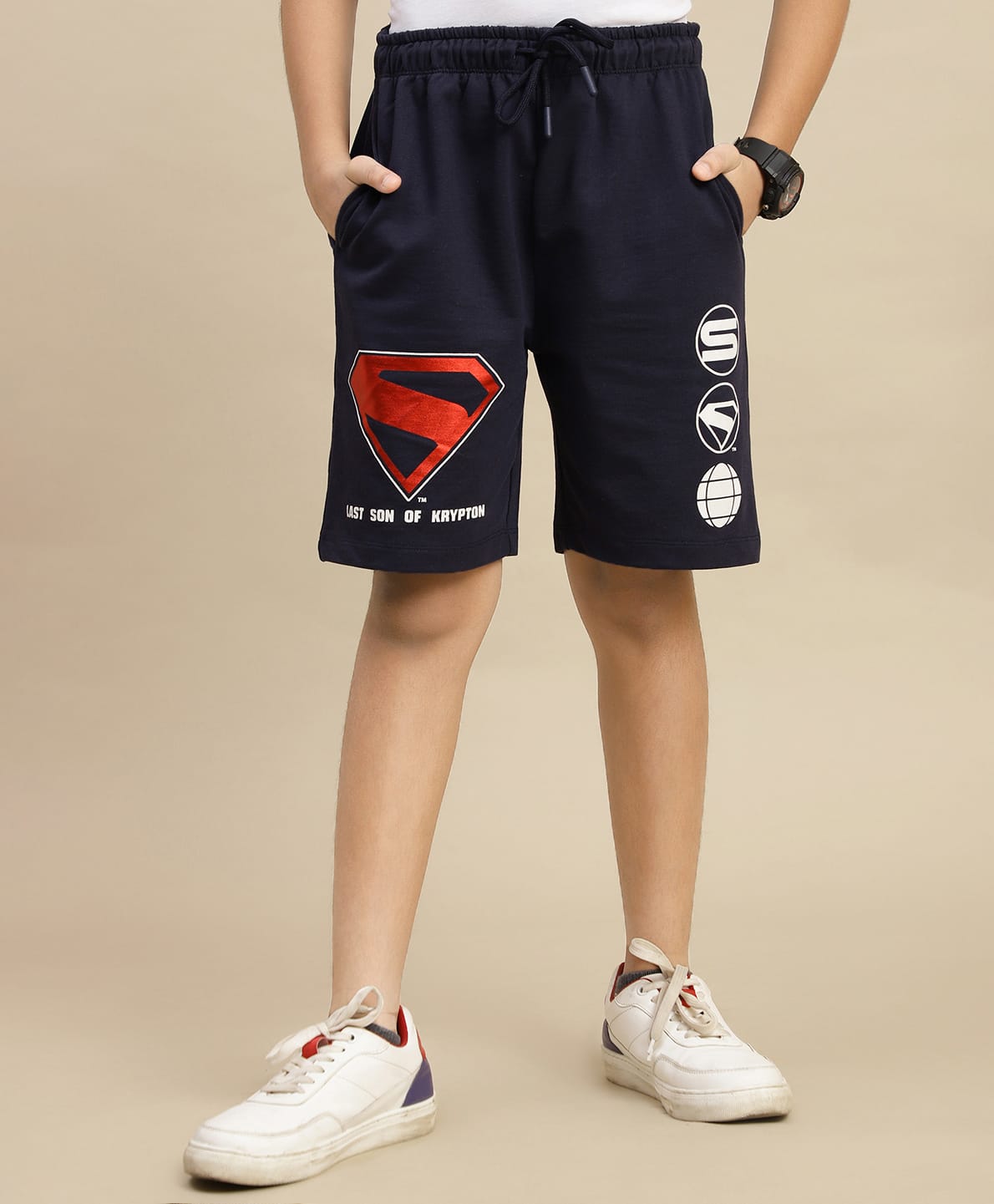 Kidsville Cotton Knit DC Featuring Superman Printed Shorts - Navy Blue-image-29