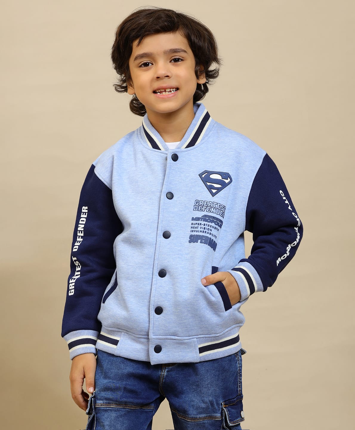 Kidsville Knit Dc Comics Featuring Full Sleeves Colour Blocked Superman Printed Jacket - Blue-picture-12