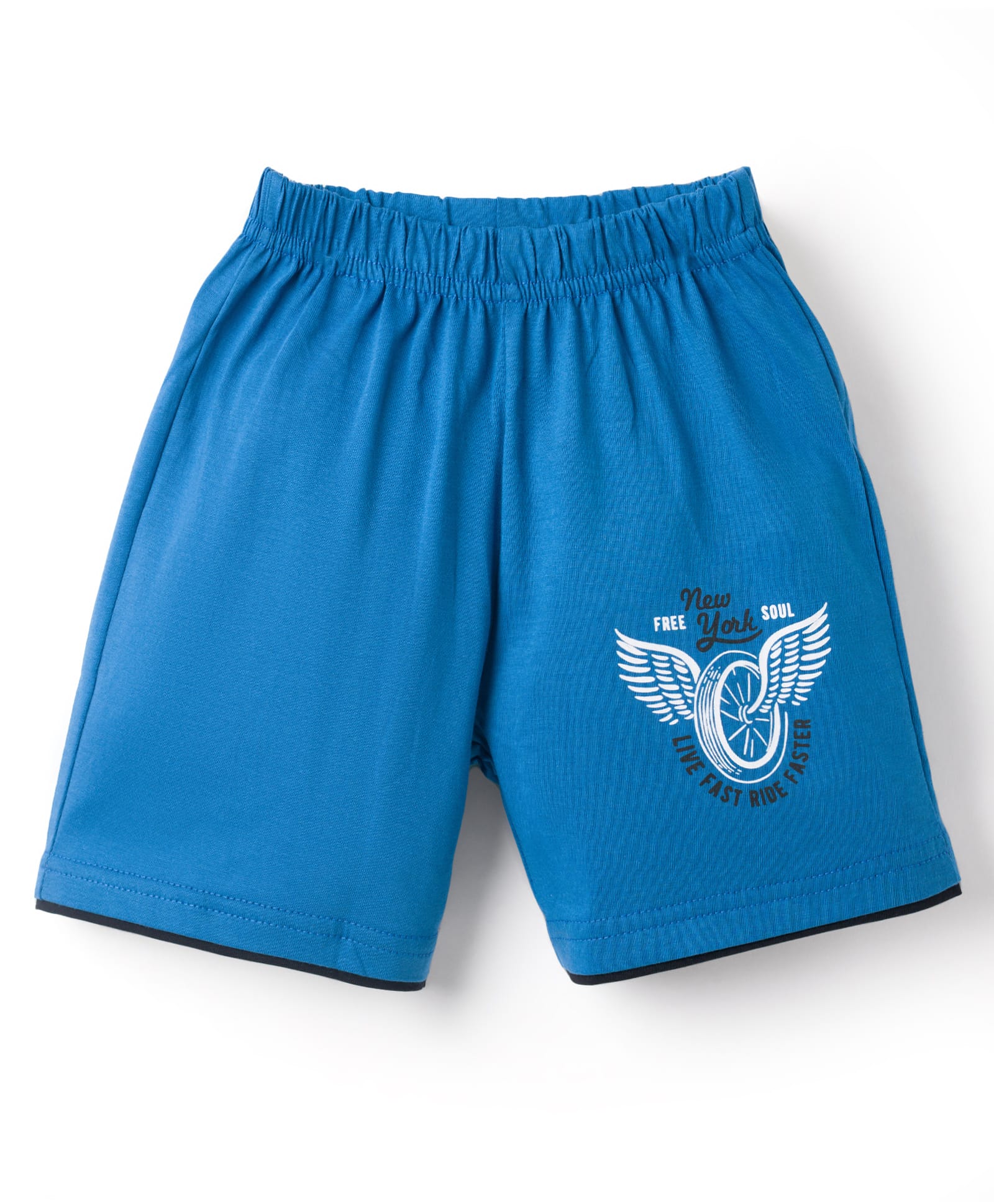 Taeko Single Jersey Knit Above Knee Length Shorts With Text Print - Blue-picture-20