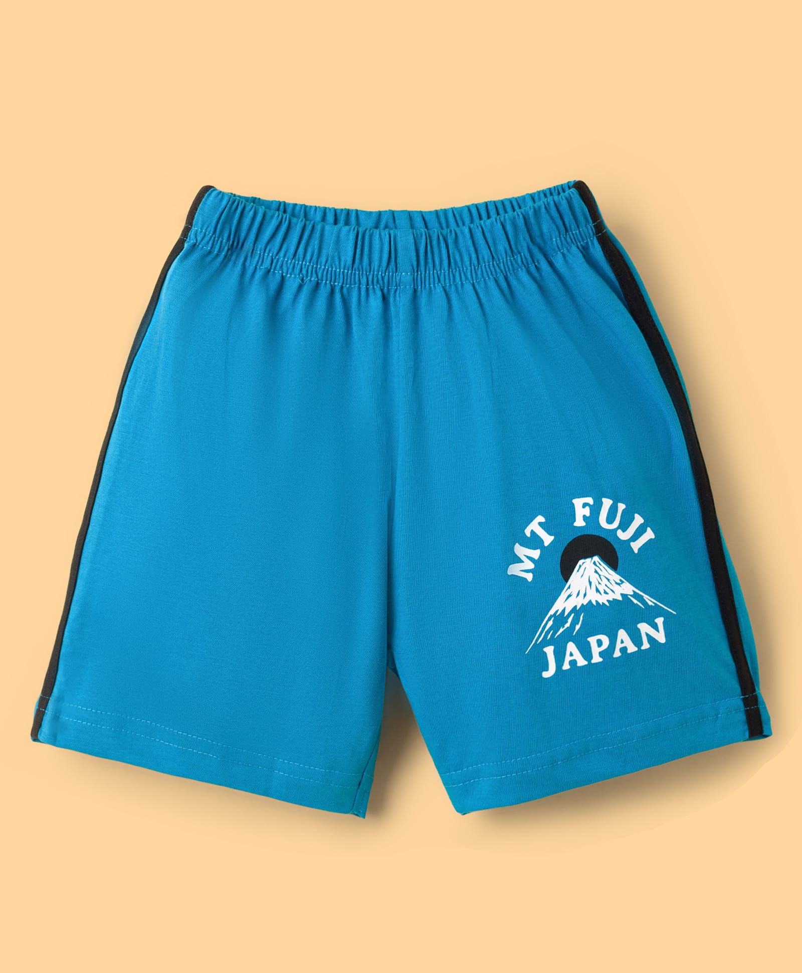 Taeko Single Jersey Knit Above Knee Length Shorts With Mount Fuji Print - Blue-picture-20