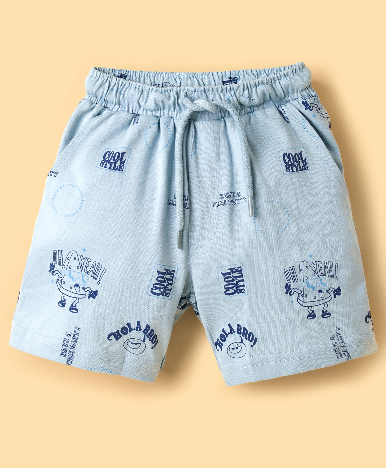 Taeko Single Jersey Knit Above Knee Length Shorts With Text Print - Blue-picture-16