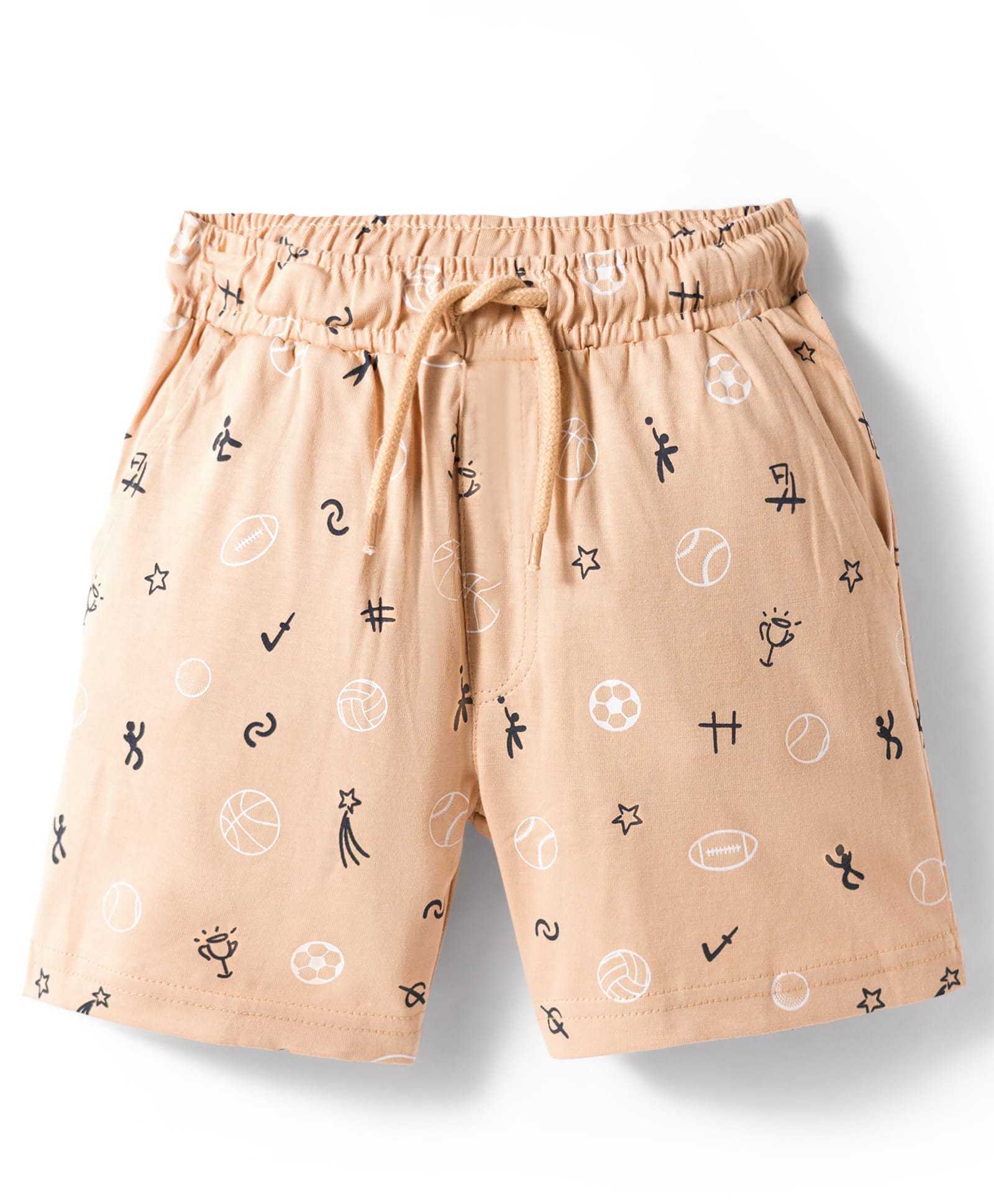 Taeko Single Jersey Knit Above Knee Length Shorts With Sports Print - Peach-image-21
