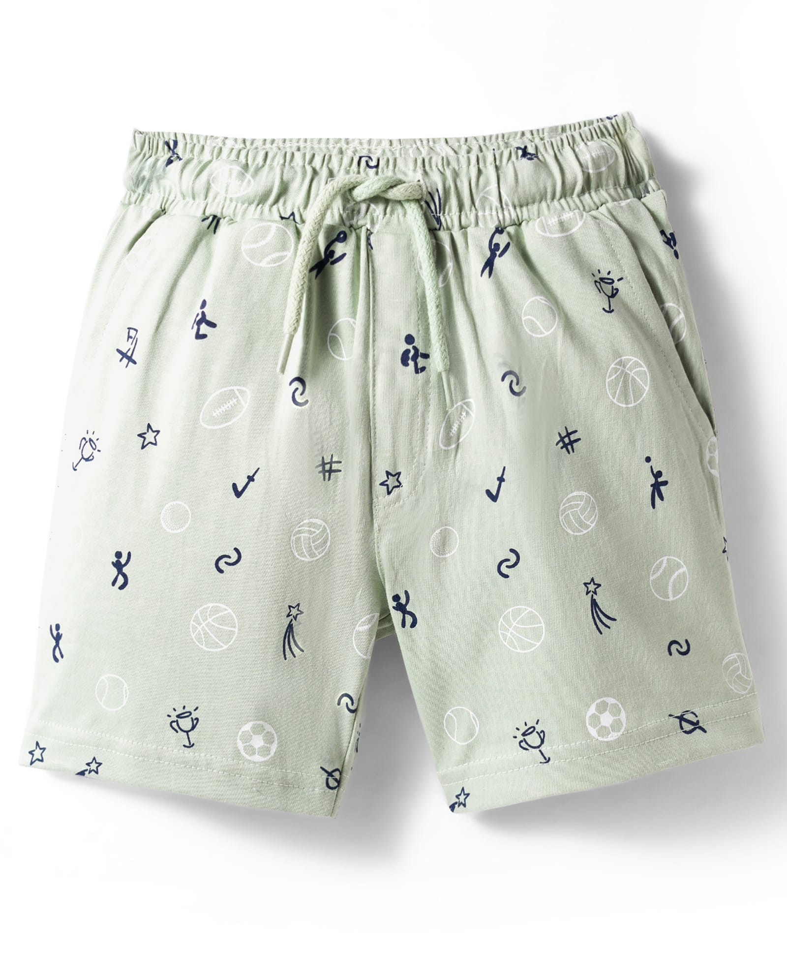 Taeko Single Jersey Knit Above Knee Length Shorts With Sports Print - Green-image-36