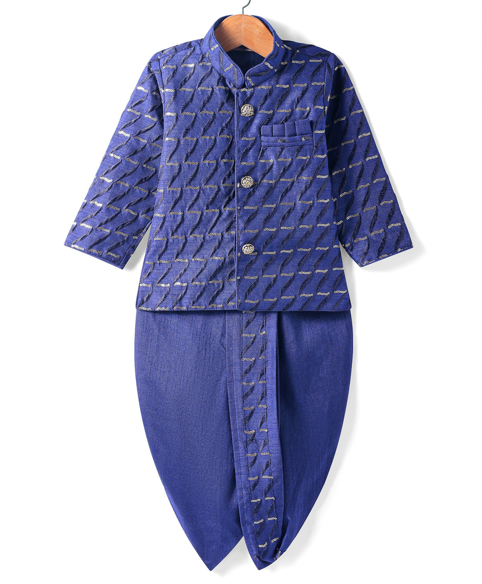 Ridokidz Cotton Woven Full Sleeves Kurta Dhoti Set with Sequin Detailing & Embroidery - Navy Blue-picture-11