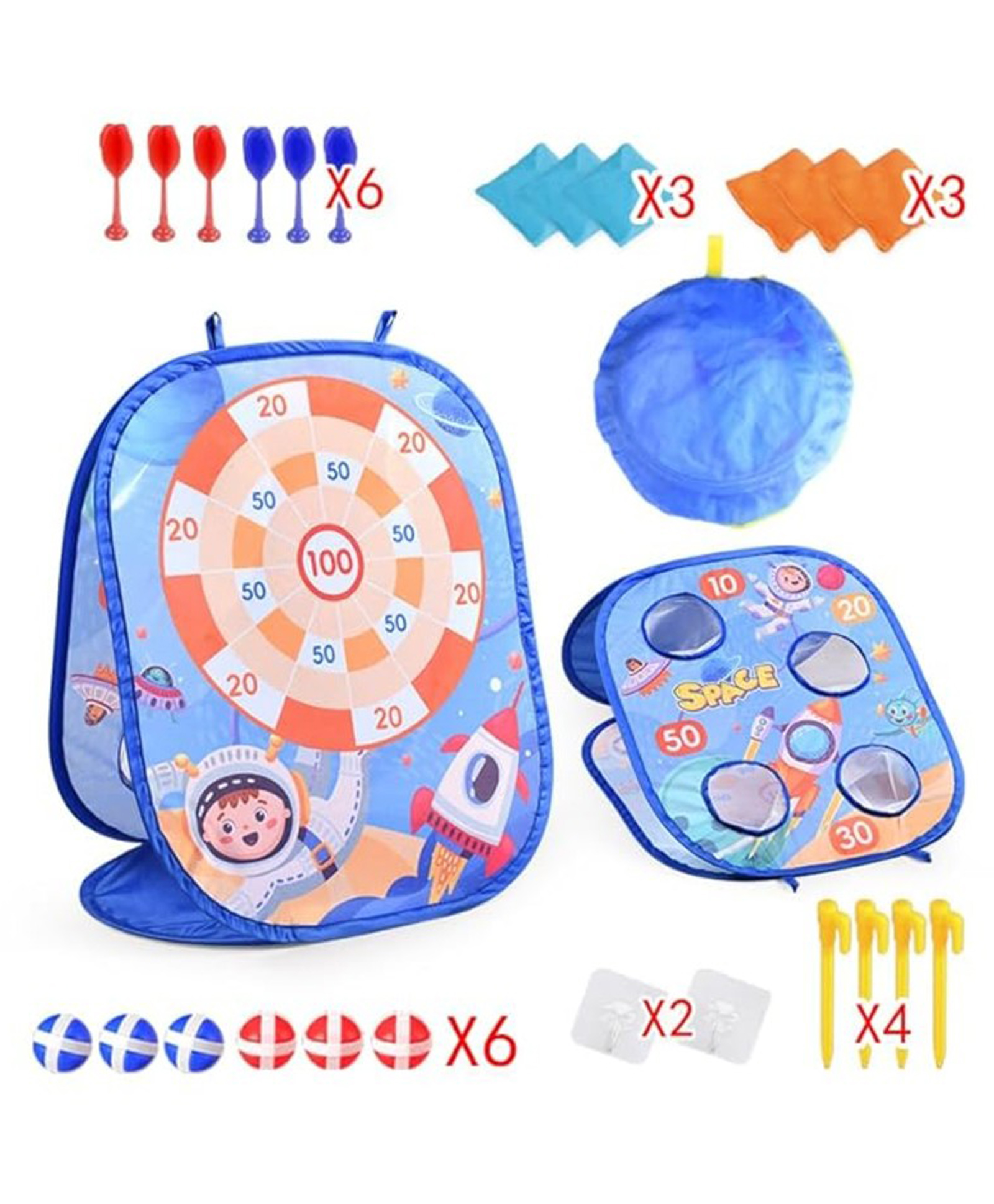 Babygo 2-in-1 Space Theme Kids Dart Board & Toss Game Set | Indoor Outdoor Target Game for Boys & Girls | 6 Sticky Balls, 6 Darts, 6 Bean Bags, Foldable Board & Carry Bag | Fun Learning Toy Age 3+-picture-41