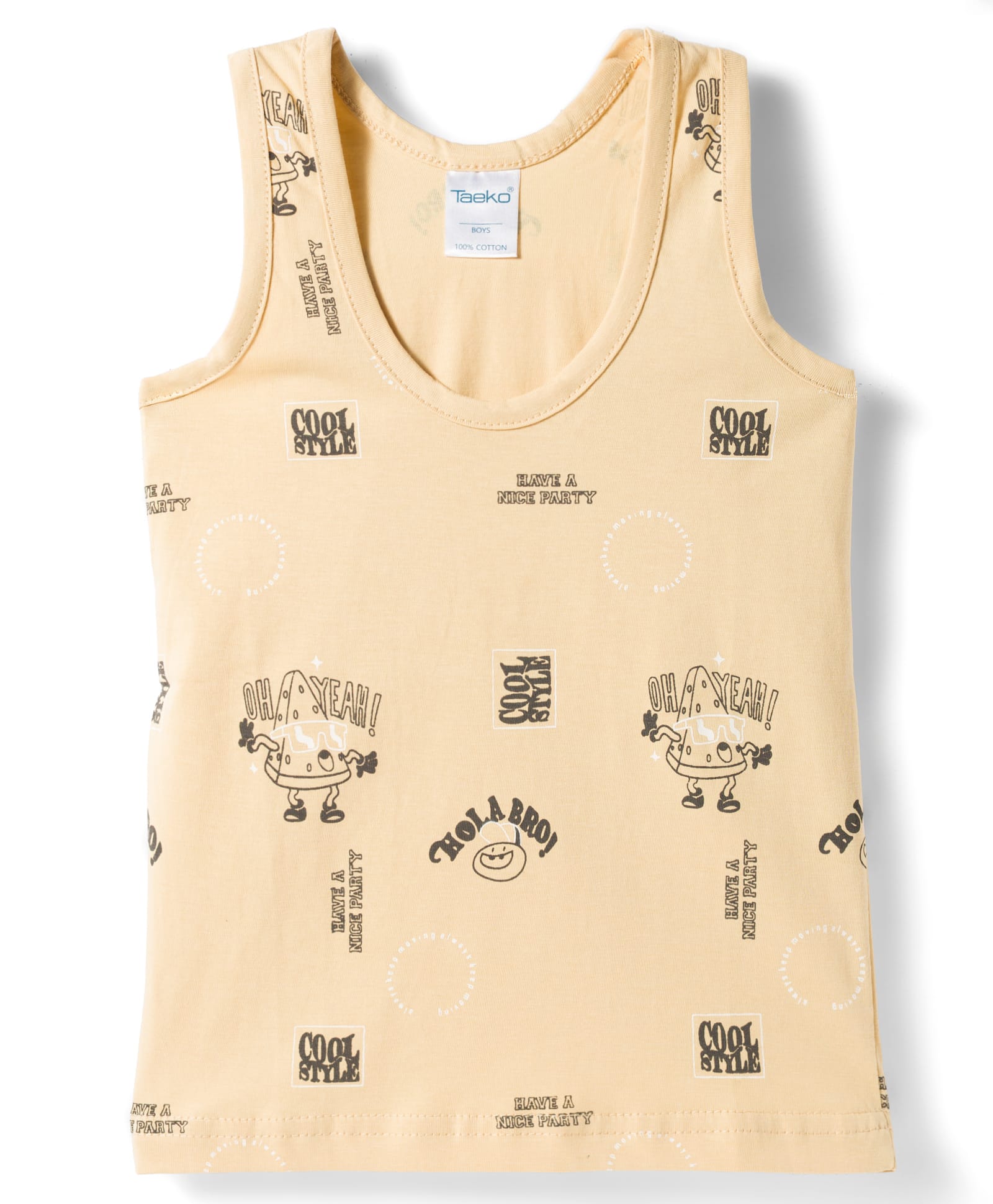 Taeko Single Jersey Knit Sleeveless Vest with Text Print - Light Brown-picture-27