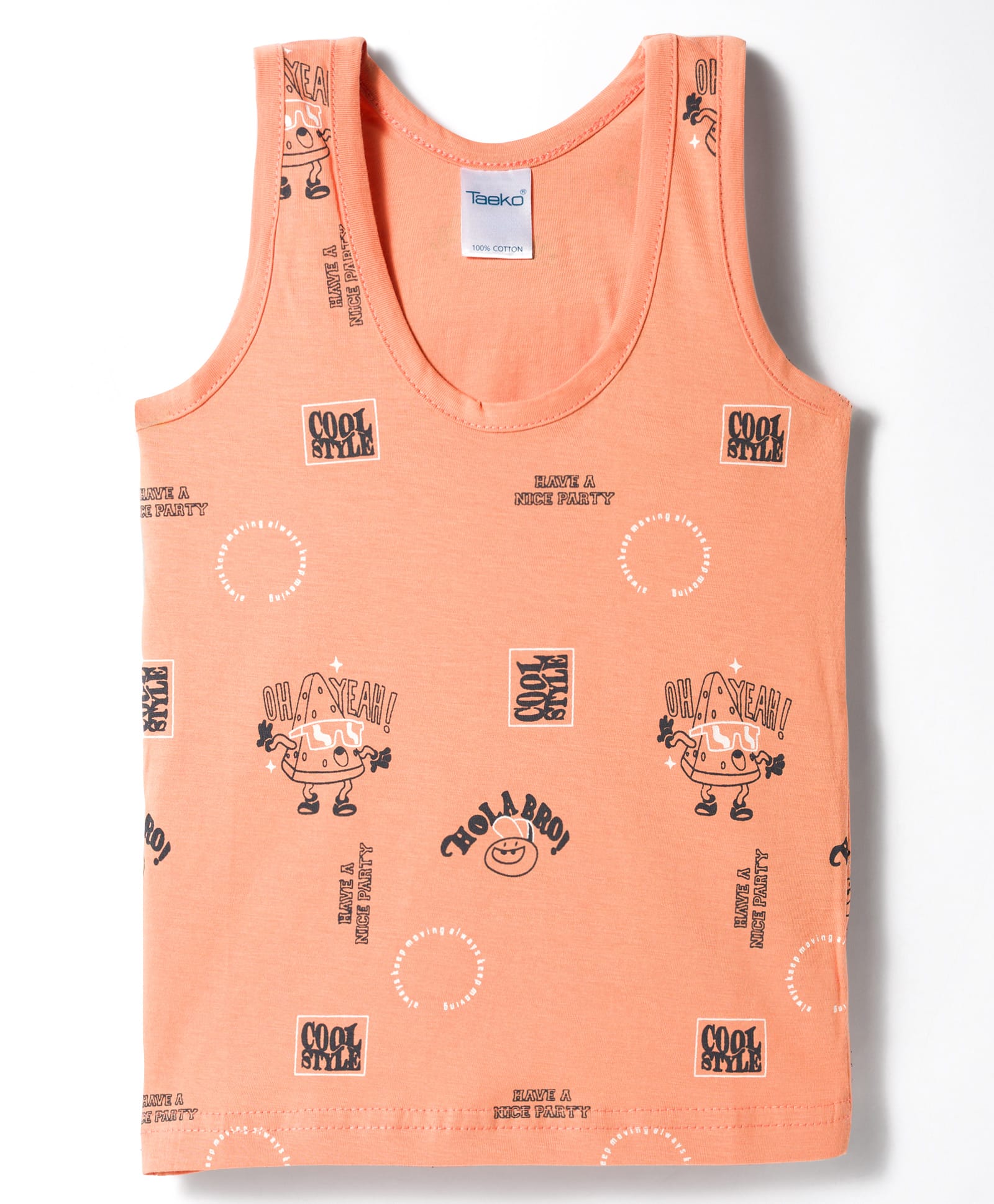 Taeko Single Jersey Knit Sleeveless Vest with Text Print - Peach-picture-22