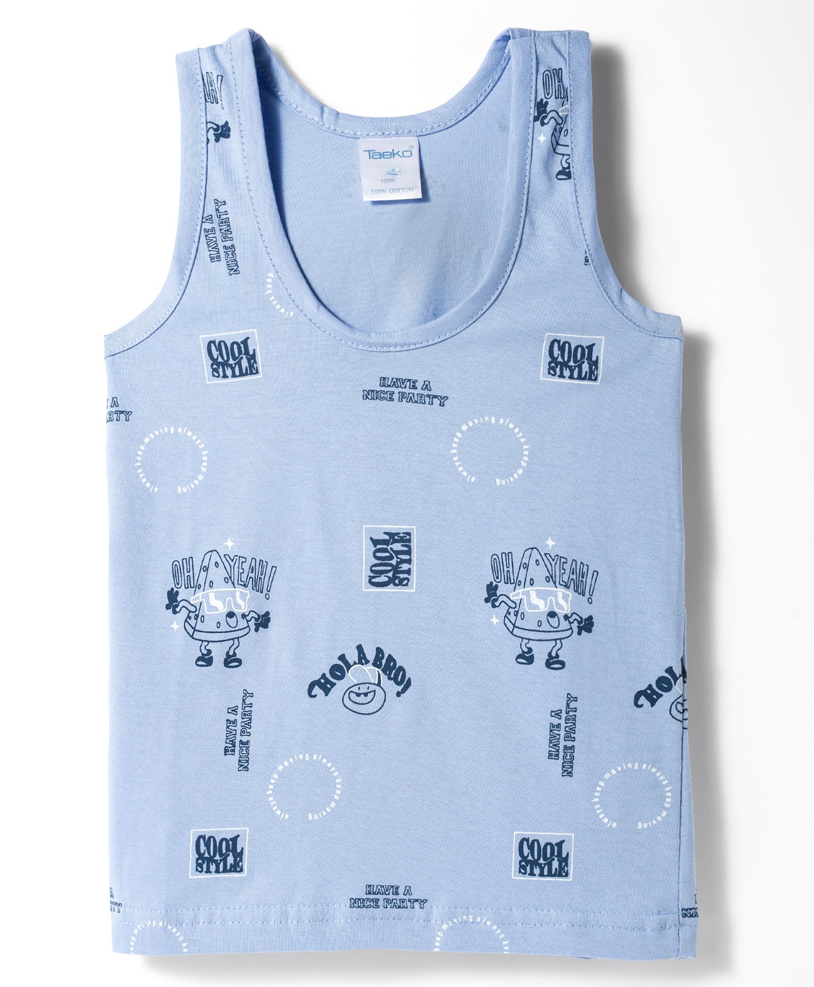 Taeko Single Jersey Knit Sleeveless Vest with Text Print - Blue-picture-24