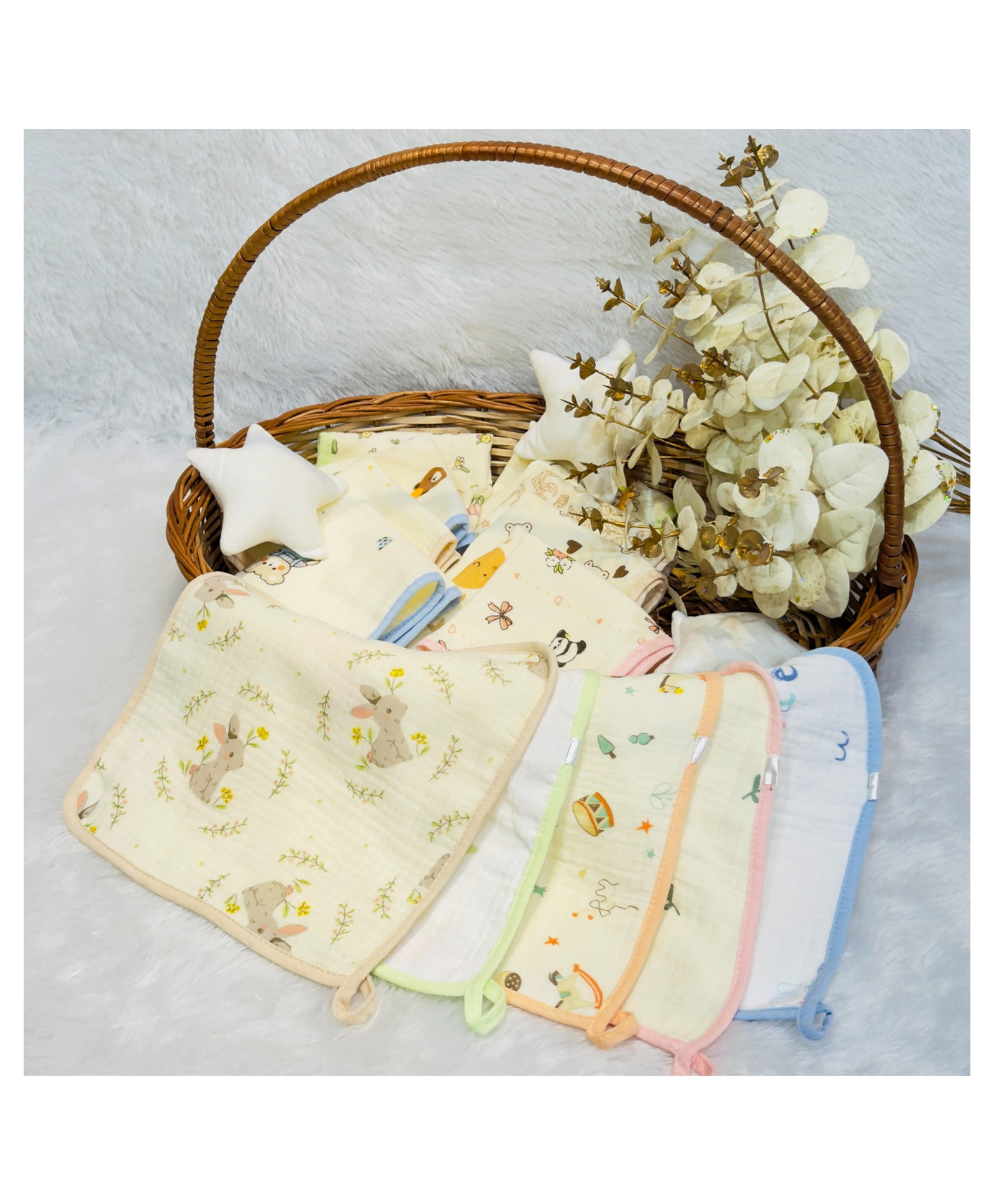 Fareto Newborn Baby Extra Soft Hankies Reusable Napkins Pack of 5 - Multicolor-image-38