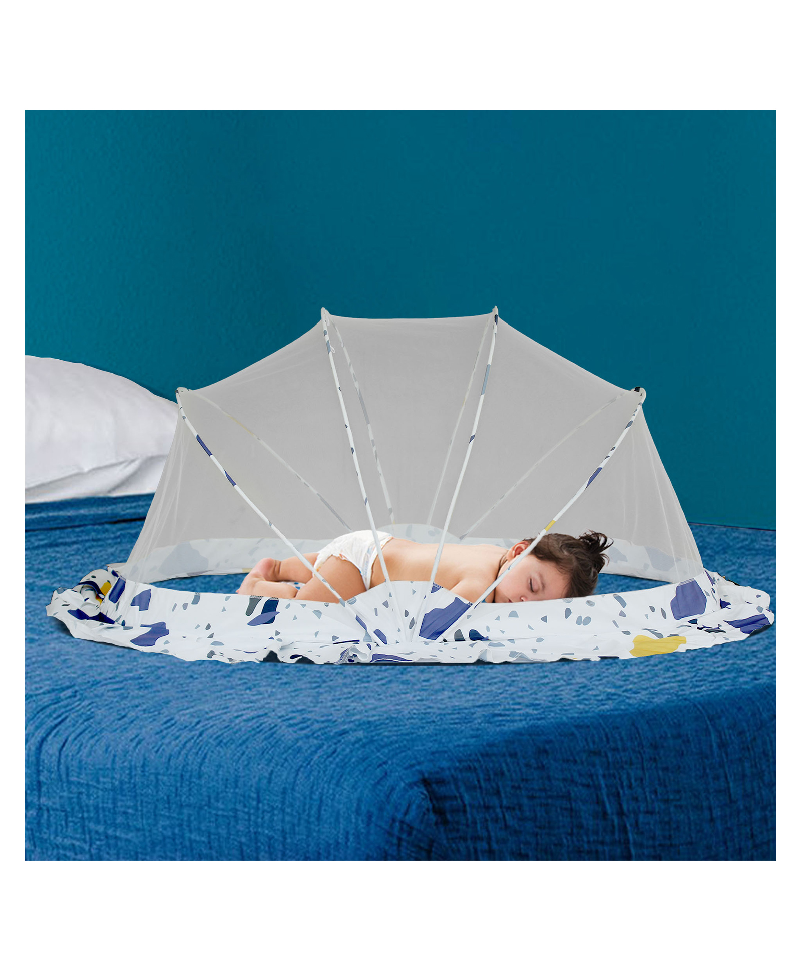 LifeKrafts Foldable Baby Mosquito Net for Infants & Toddlers Bottomless Safe Sleep Net - white with Pattern Regular SIze-image-3