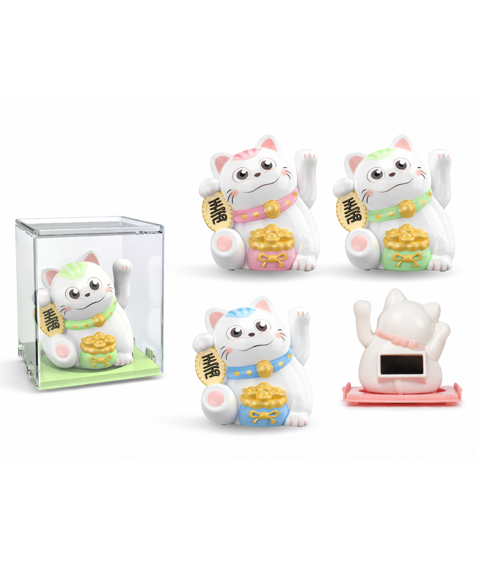 Sanjary Lucky Cat Maneki Neko Waving Figurine Solar Powered Feng Shui Fortune Wealth Decor for Home Office Shop Gift color design may vary-picture-18