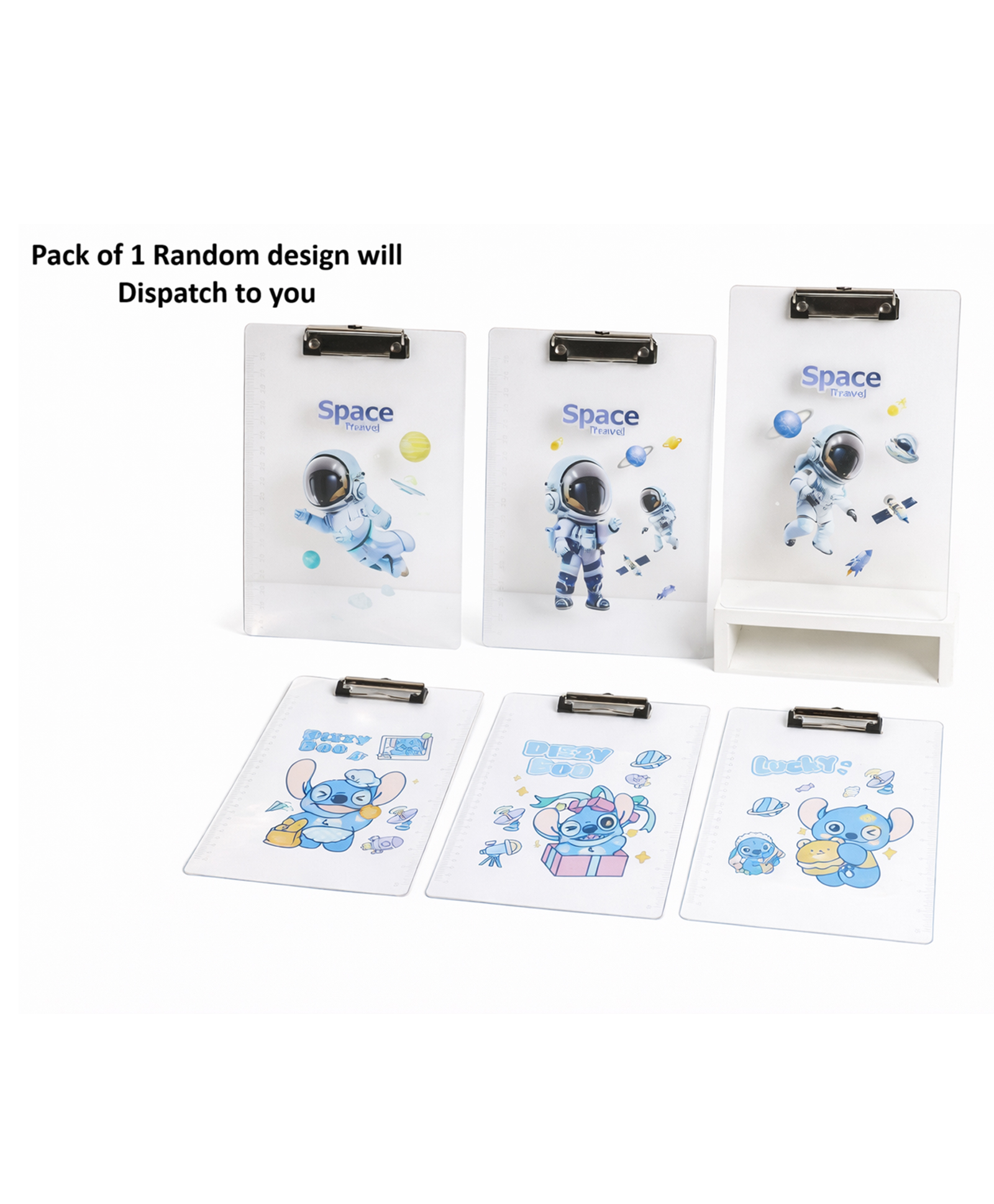 Sanjary Cute Cartoon Astronaut Clipboard Writing Board A4 Size Plastic Study Pad with Metal Clip for Kids School Office Use color design may vary-image-39