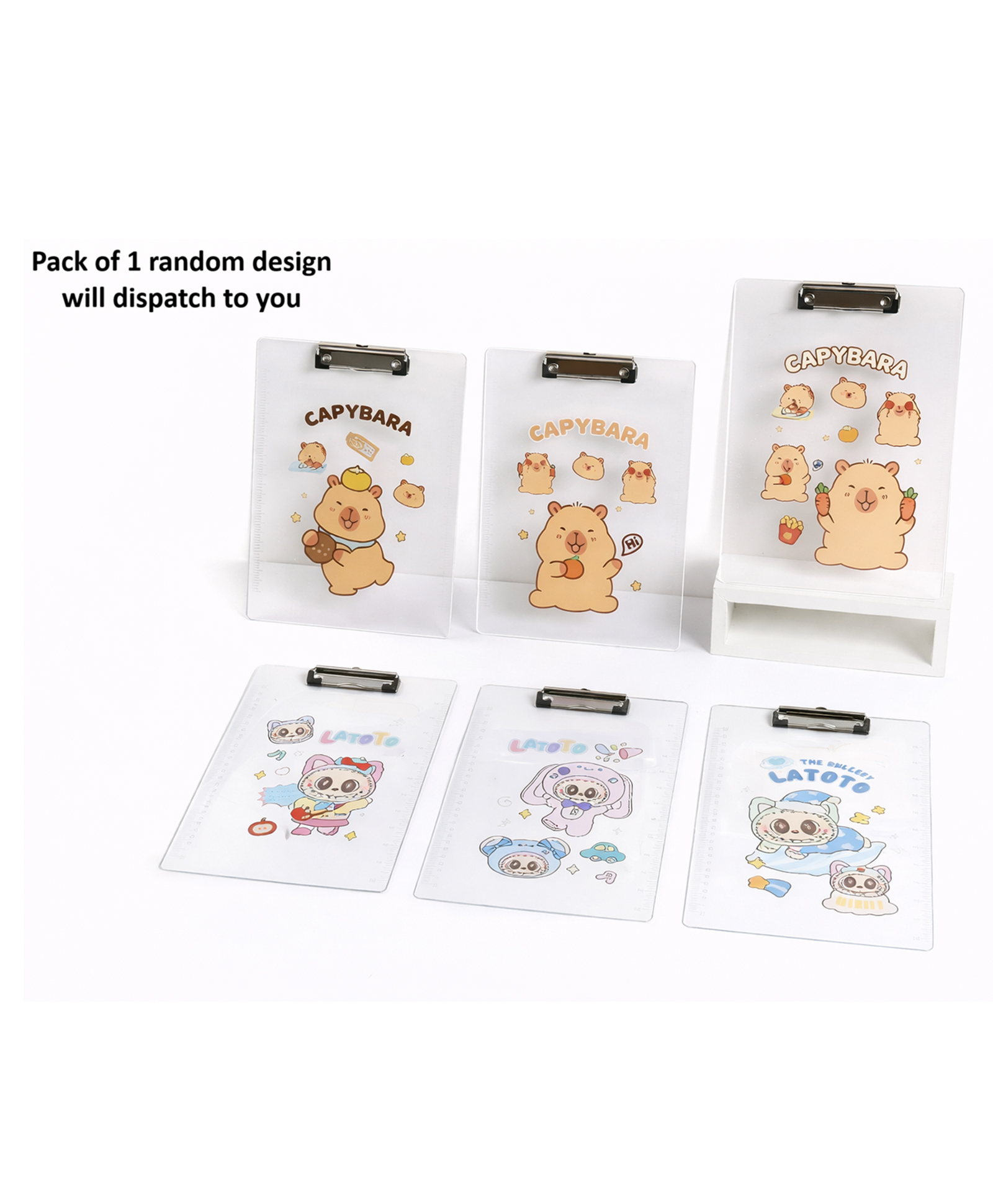 Sanjary Cute Cartoon Capybara Clipboard Writing Board A4 Size Plastic Study Pad with Metal Clip for Kids School Office Use color design may vary-image-43