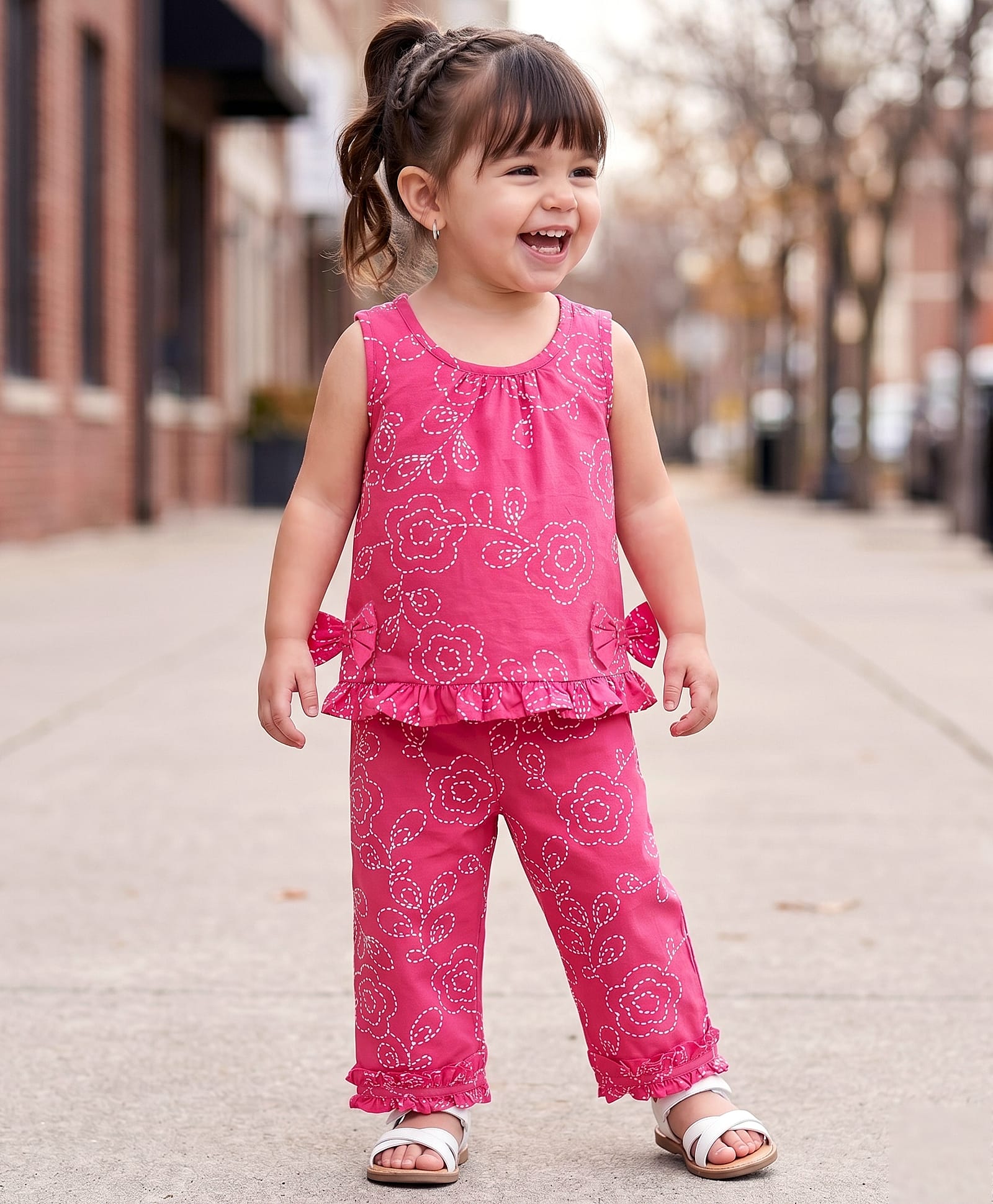 Babyoye Poplin Woven Sleeveless Floral Printed Co-Ords Top & Pant Set - Red-image-16