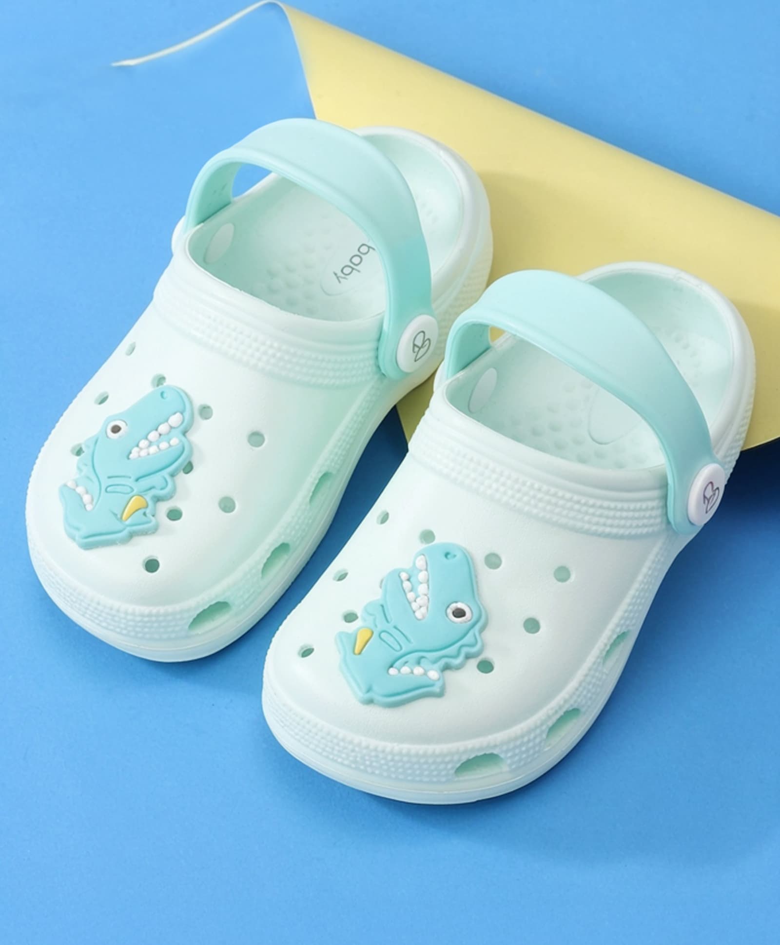 Babyoye Back Strap Closure Clogs With Dino Applique - Aqua Blue-image-47