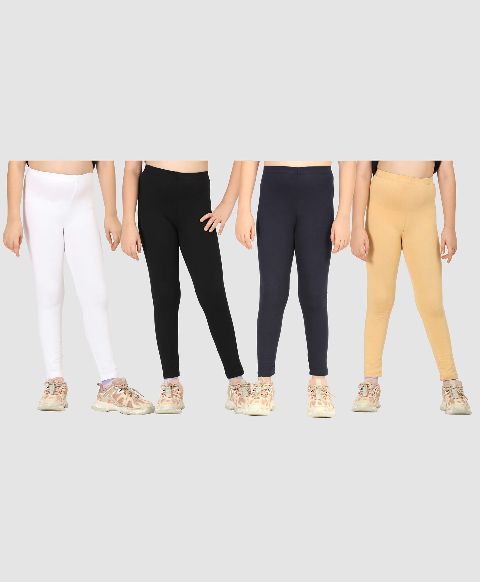 Zion Cotton Lycra Knit Pack Of 4 Solid Leggings - White Black Navy Nude-picture-26